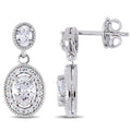 Miadora Signature Collection 14K White Gold 1 1 2Ct Tdw Diamond Graduated Oval Halo Dangle Earrings