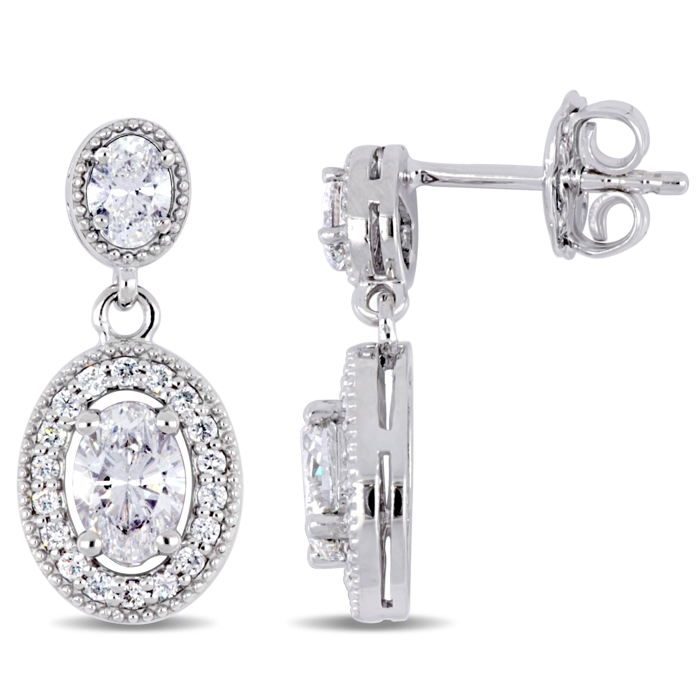 Miadora Signature Collection 14K White Gold 1 1 2Ct Tdw Diamond Graduated Oval Halo Dangle Earrings