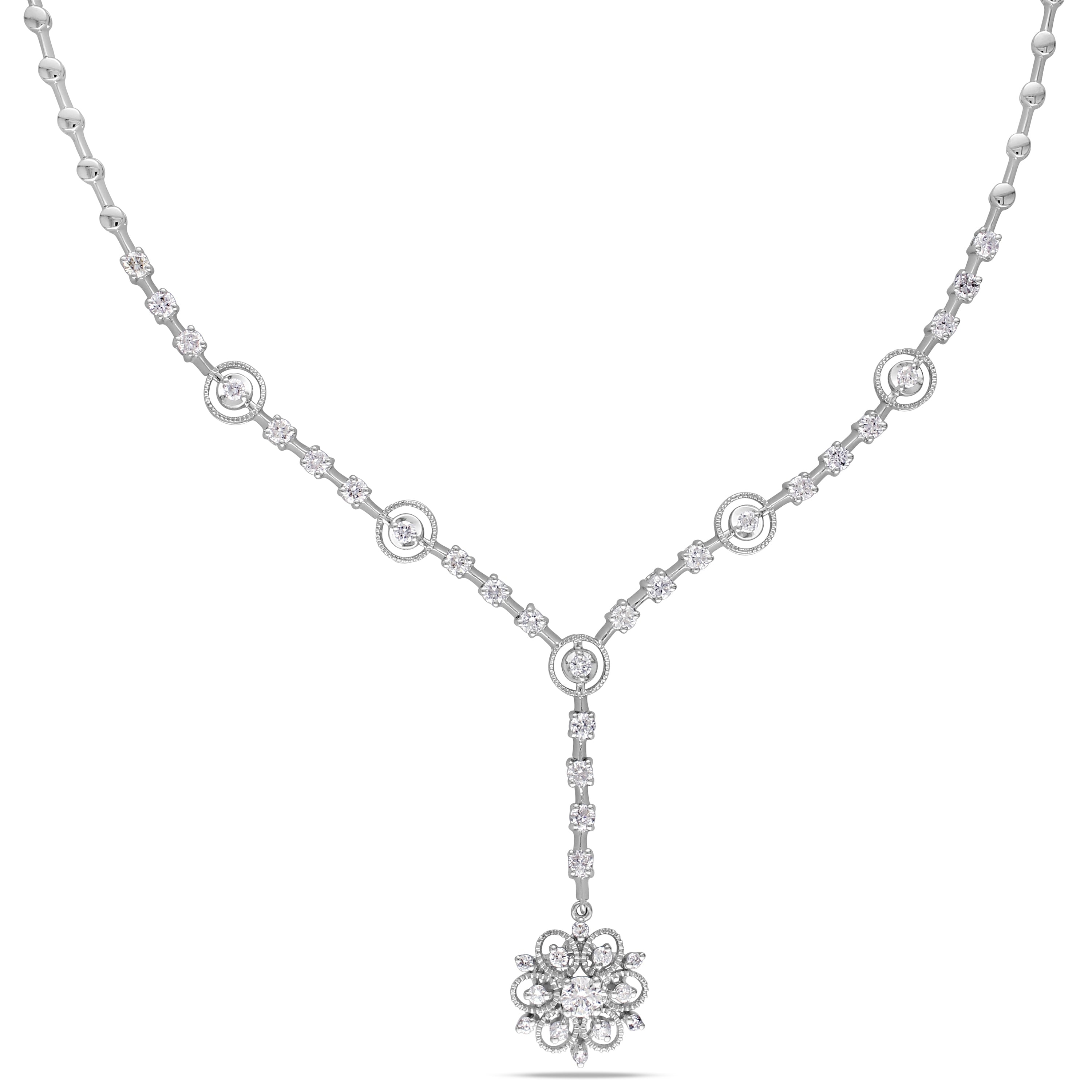 Miadora Signature Collection 14K White Gold 1 4 5Ct Tdw Diamond Flower Necklace