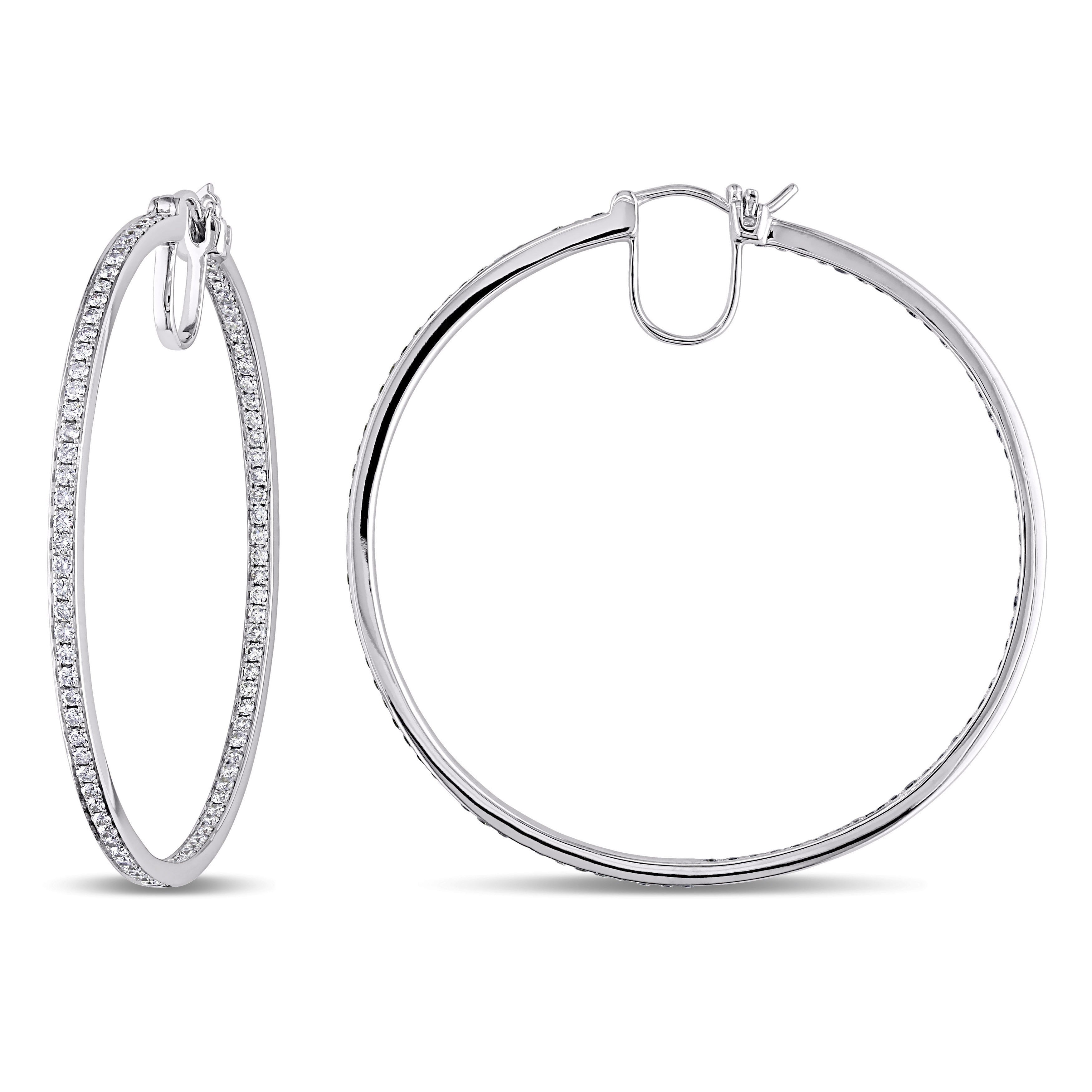 Miadora Signature Collection 14K White Gold 1 4 5Ct Tdw Diamond Hoop Earrings