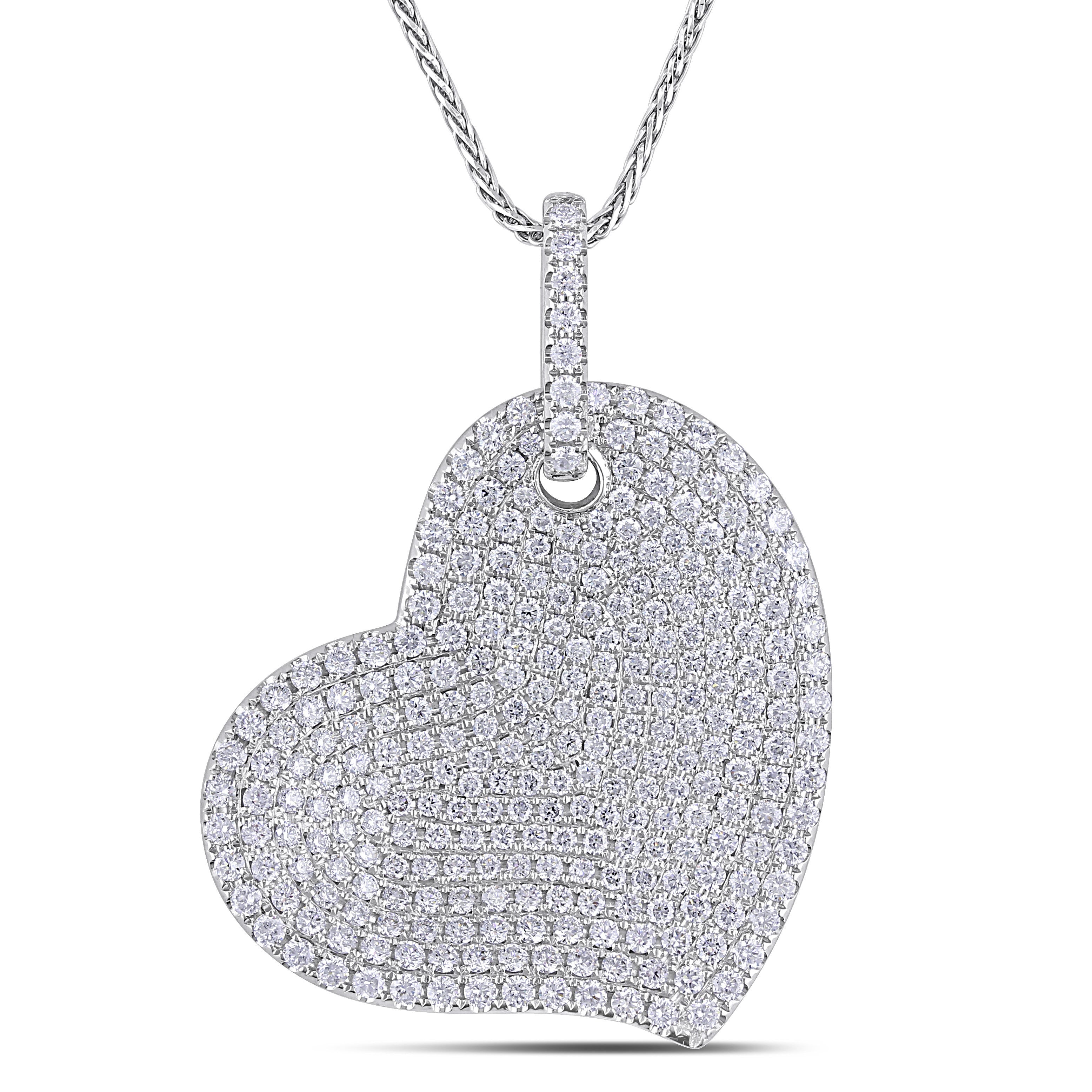 Miadora Signature Collection 14K White Gold 2 1 2Ct Tdw Pave Diamond Heart Necklace