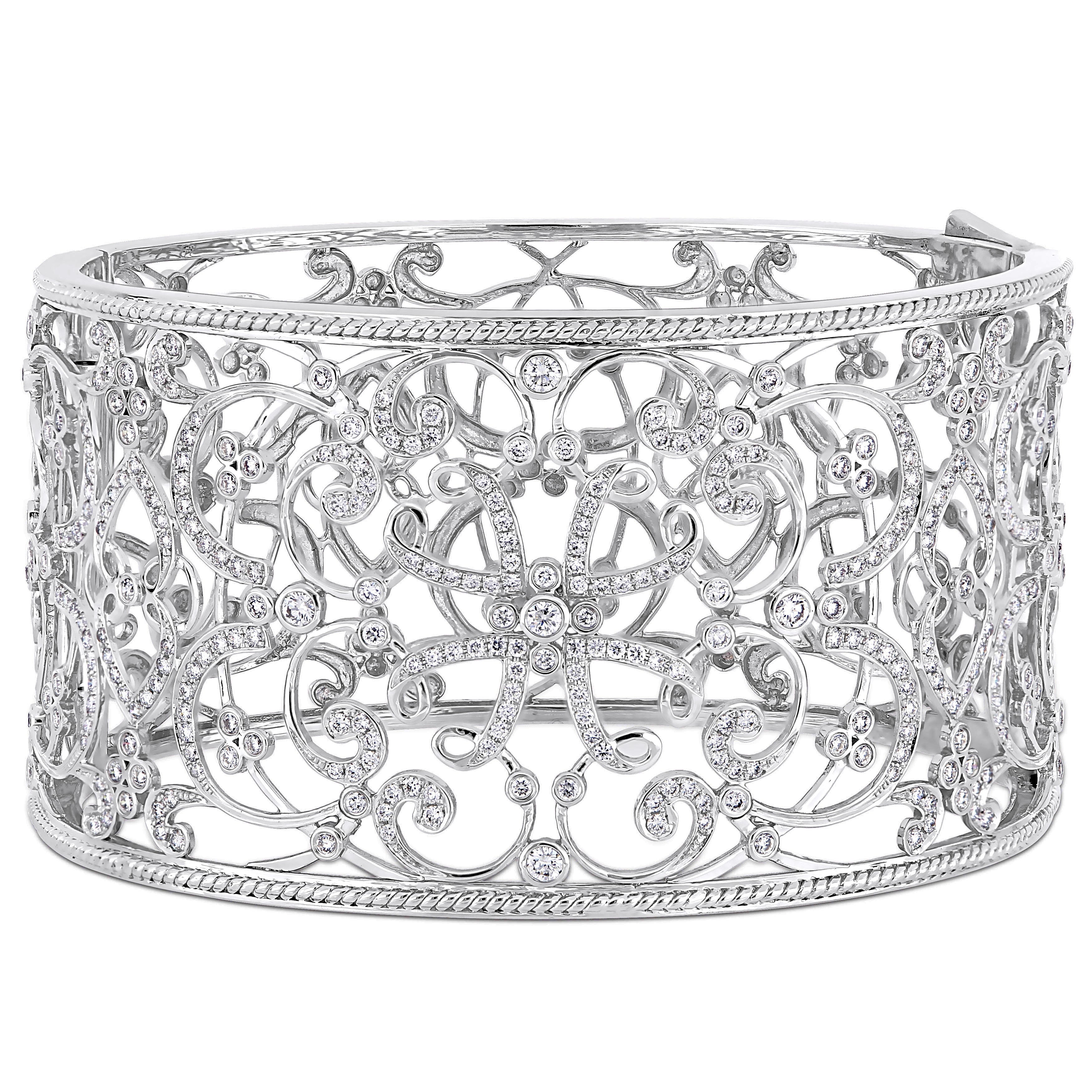 Miadora Signature Collection 14K White Gold 3 1 4Ct Tdw Diamond Filigree Openwork Cuff Bracelet