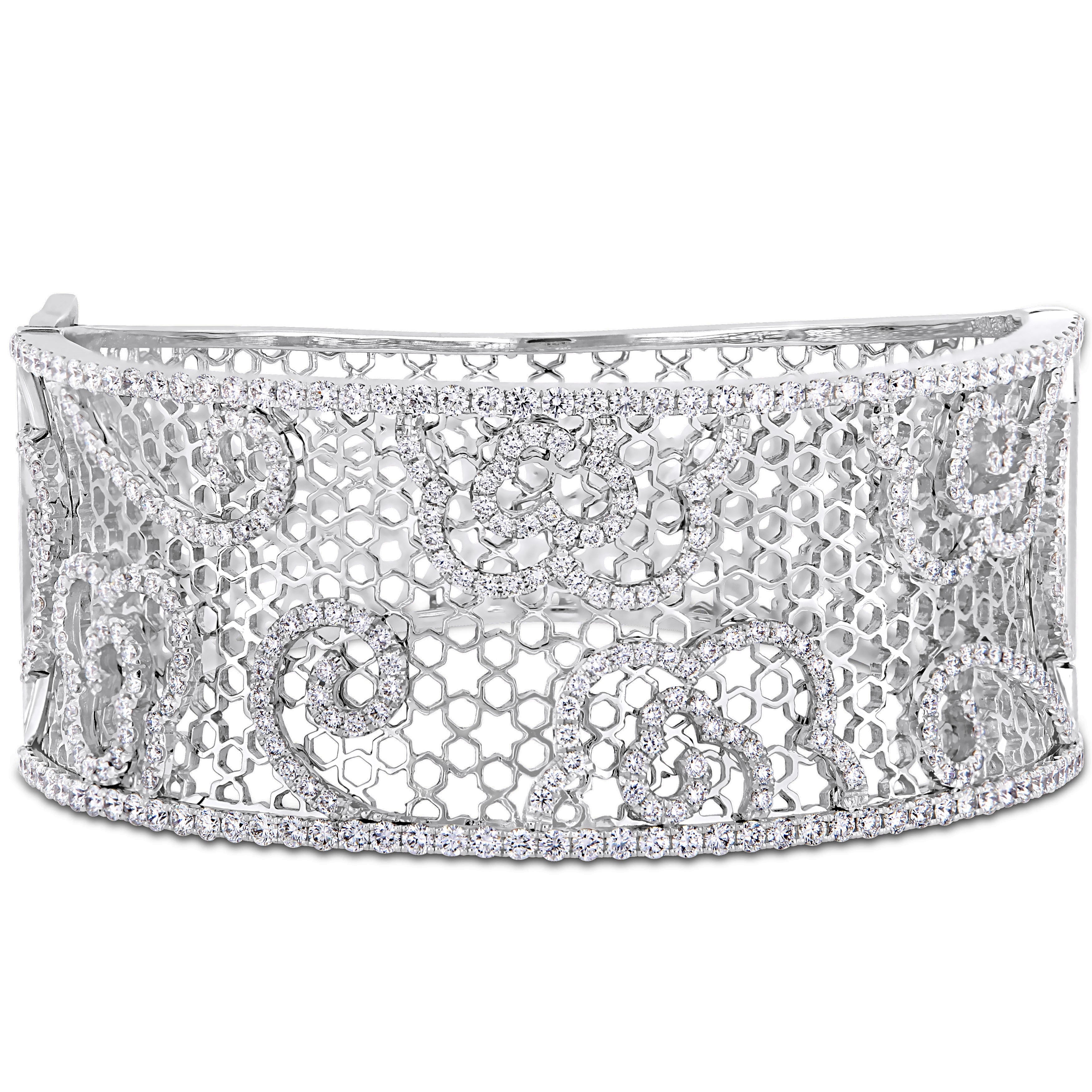 Miadora Signature Collection 14K White Gold 4 4 5Ct Tdw Diamond Filigree Openwork Cuff Bracelet