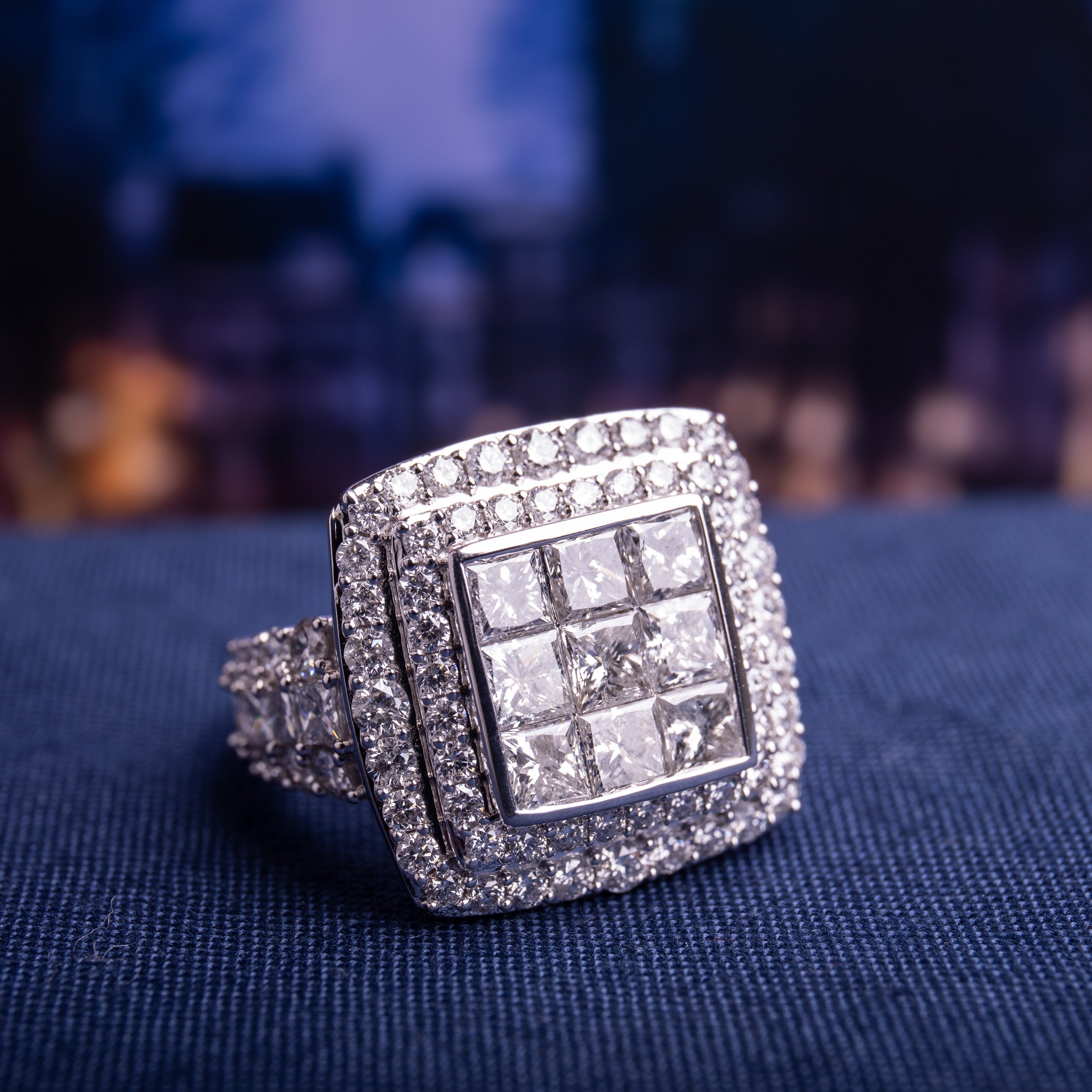 Miadora Signature Collection 14K White Gold 5Ct Tdw Diamond Cluster Double Halo Engagement Ring