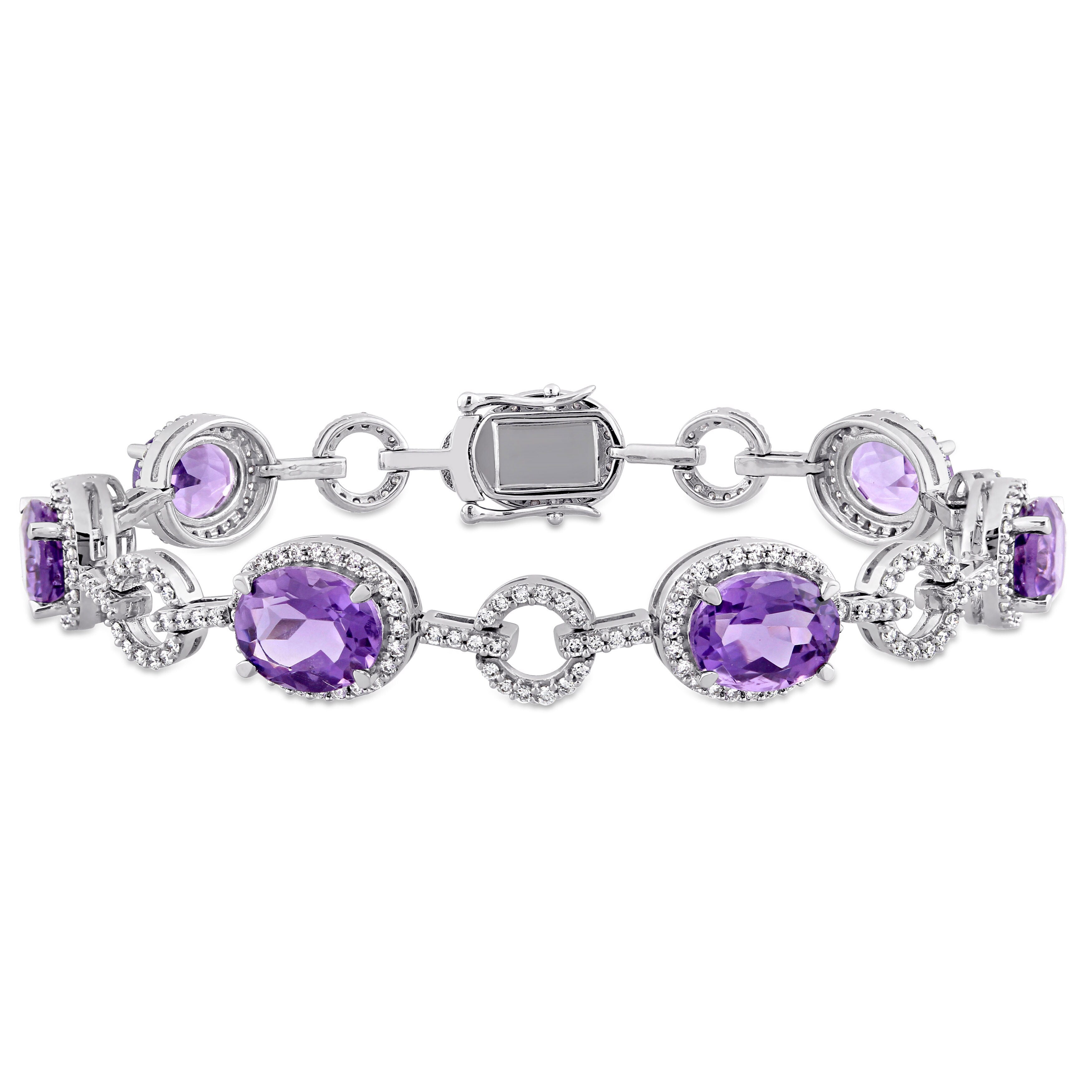Miadora Signature Collection 14K White Gold Amethyst And 1 1 2Ct Tdw Diamond Beaded Tennis Bracelet G H Si1 Si2
