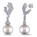Miadora Signature Collection 14K White Gold Cultured Freshwater White Pearl And 2Ct Tdw Diamond Earrings G H Si1 Si2