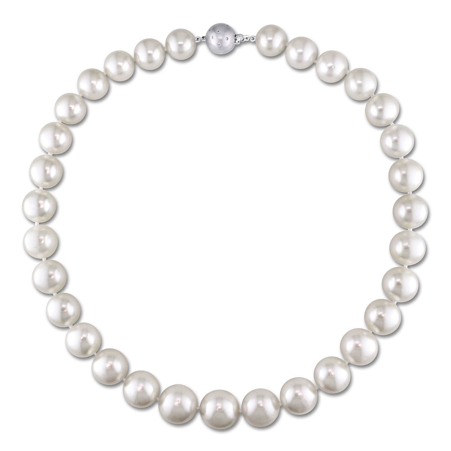 Miadora Signature Collection 14K White Gold Cultured South Sea White Pearl And Diamond Accent Strand Necklace 12 14 Mm