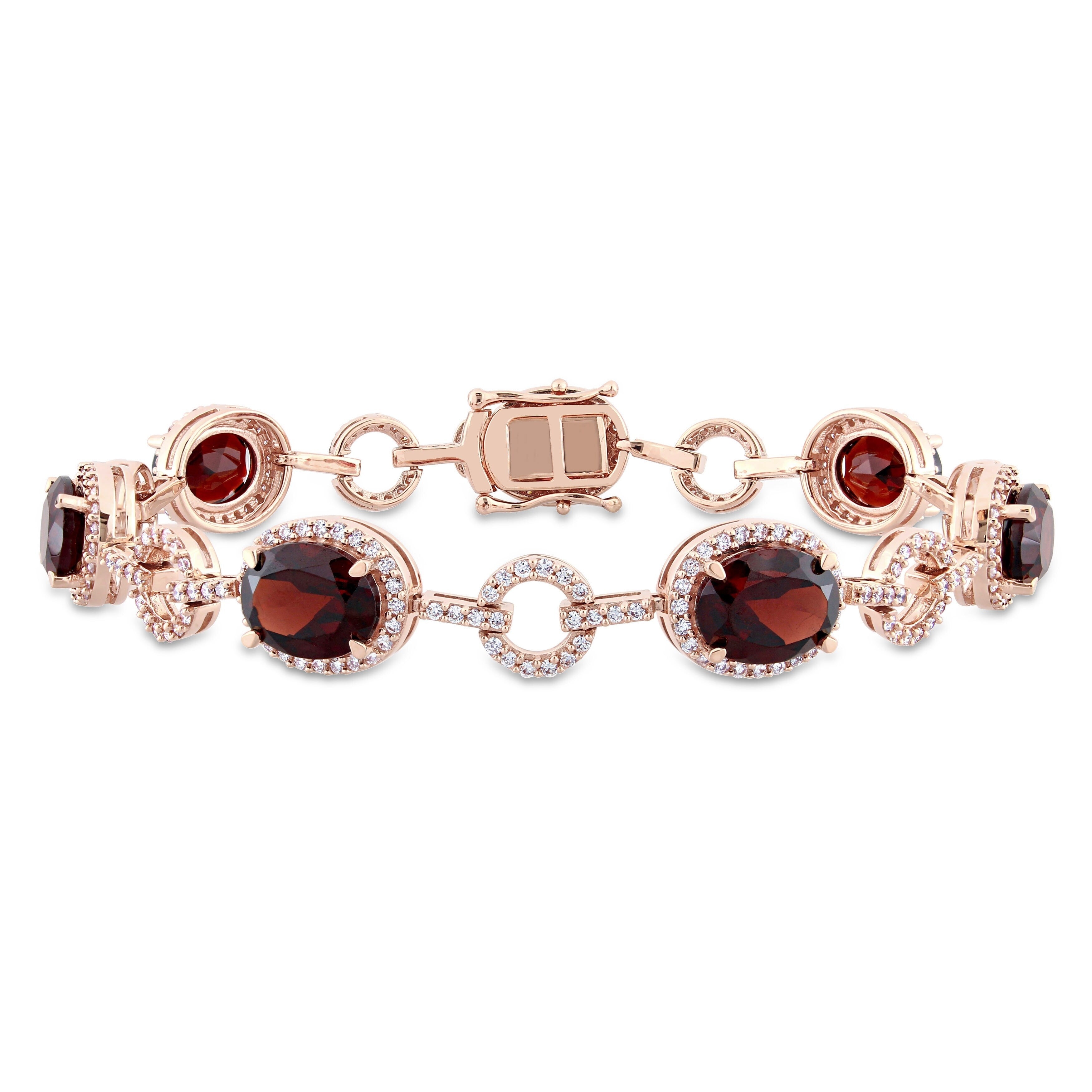 Miadora Signature Collection 14K White Gold Garnet And 1 1 2Ct Tdw Diamond Beaded Tennis Bracelet G H Si1 Si2