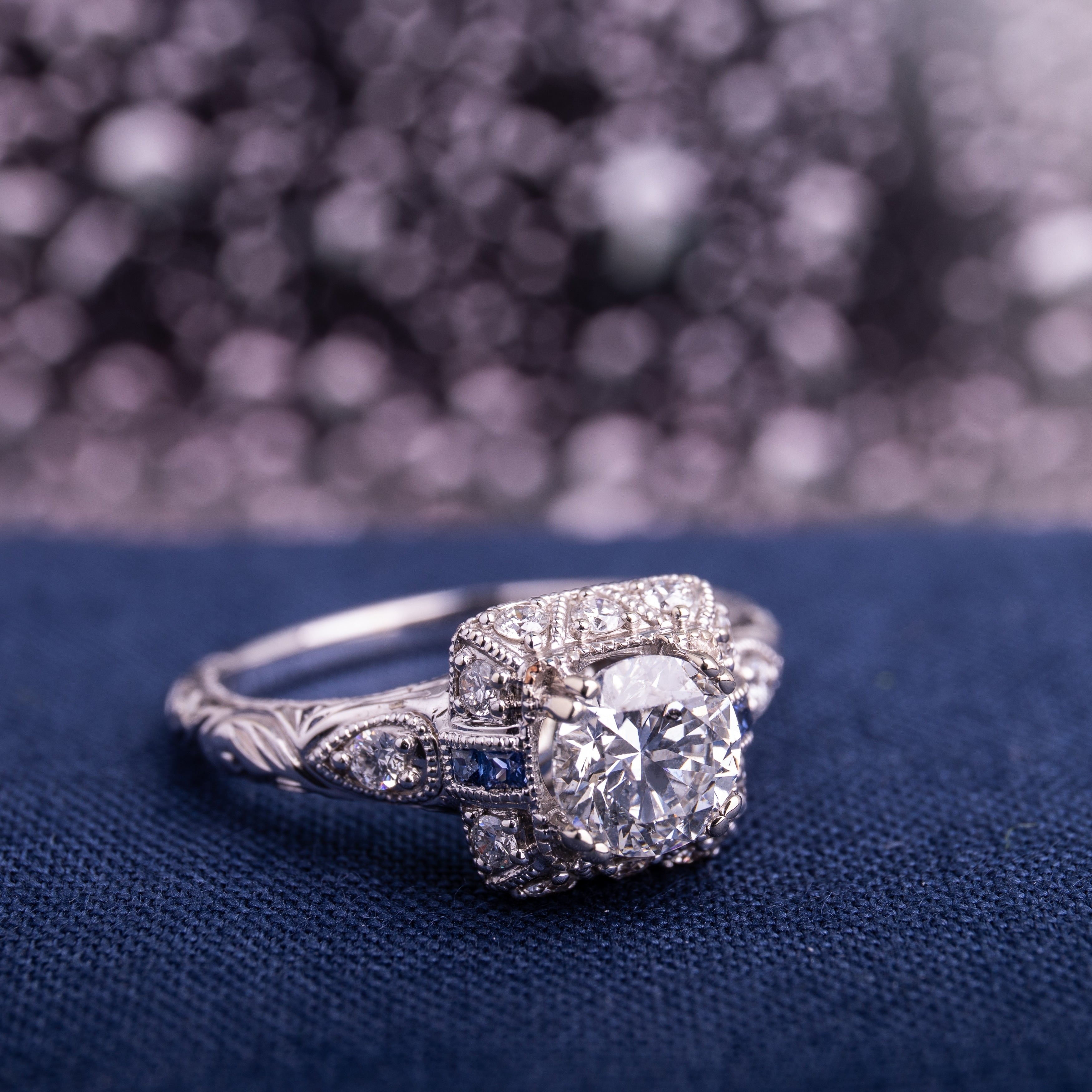 Miadora Signature Collection 14K White Gold Sapphire And 1 1 4Ct Tdw Diamond Engagement Ring Blue