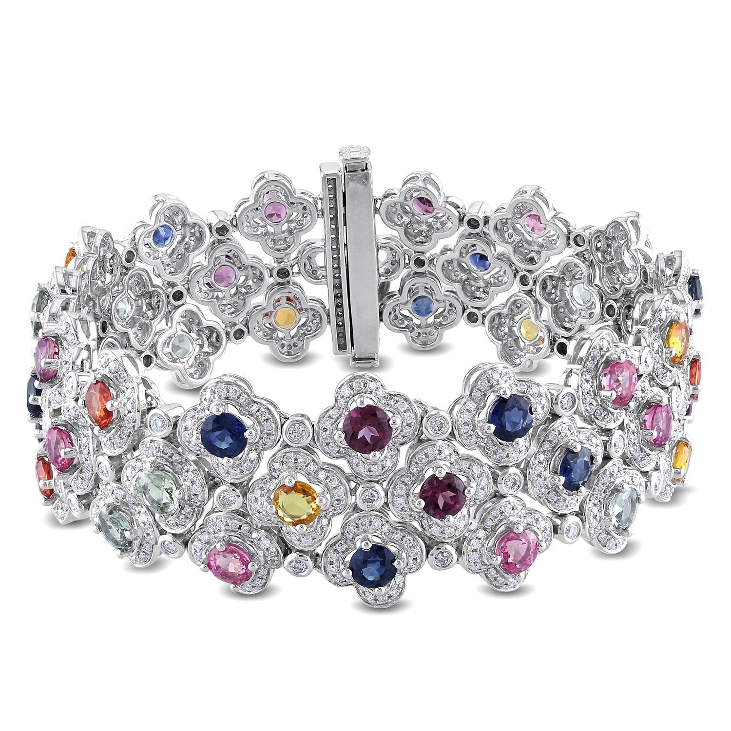 Miadora Signature Collection 14K White Gold Sapphire And 3 7 8Ct Tdw Diamond Bracelet G H Si1 Si2