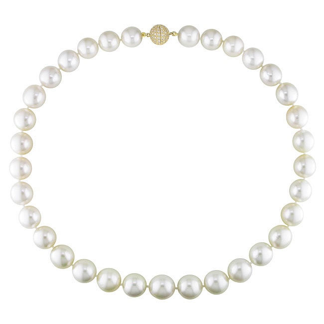 Miadora Signature Collection 14K Yellow Gold Graduated Pearl 1Ct Tdw Diamond Necklace 12 14 Mm G H I1 White 12 14 Mm