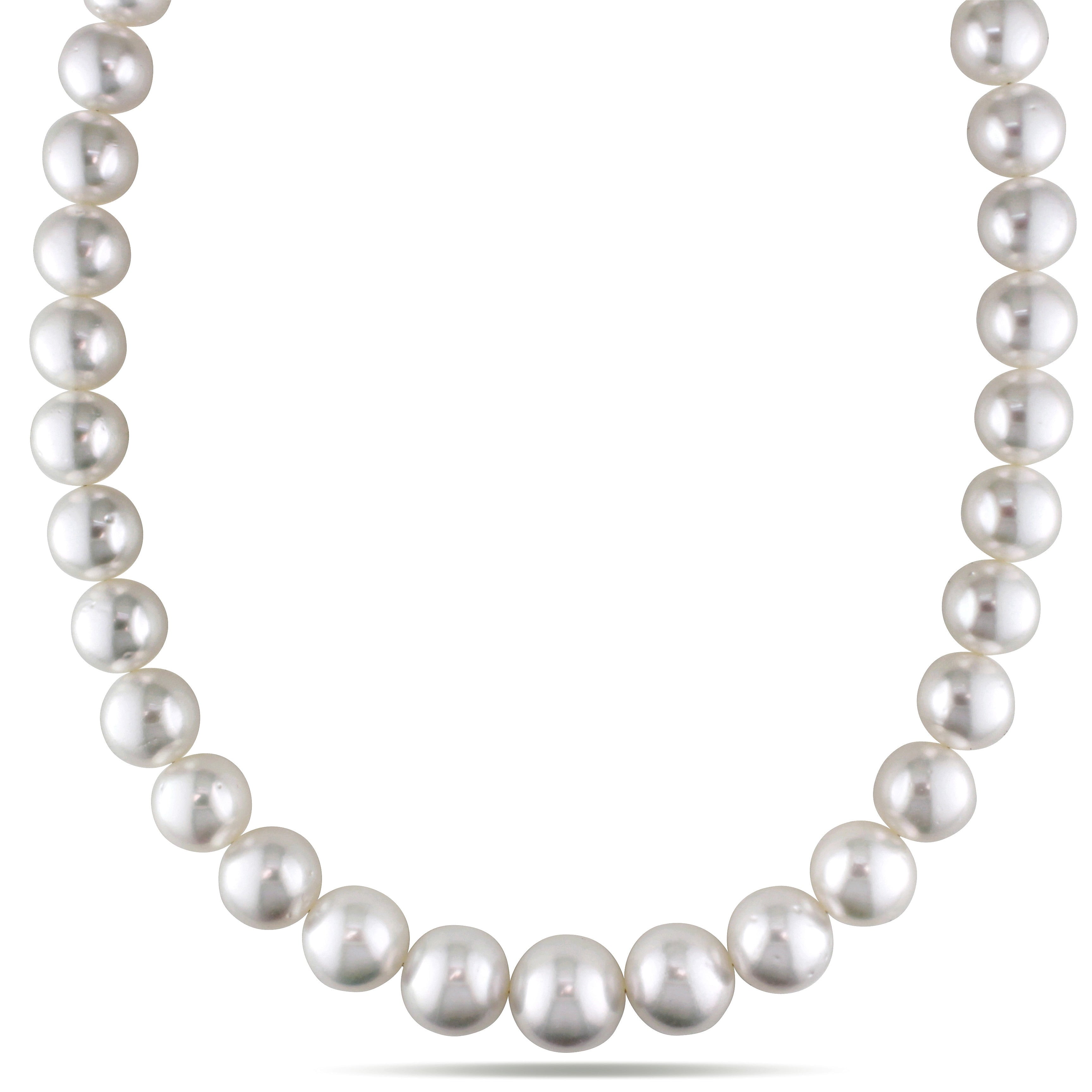 Miadora Signature Collection 14K Yellow Gold South Sea White Pearl And Diamond Necklace 12 14 Mm