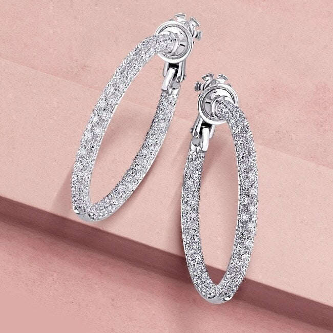 Miadora Signature Collection 18K Gold 3 3 4Ct Tdw Diamond Hoop Earrings