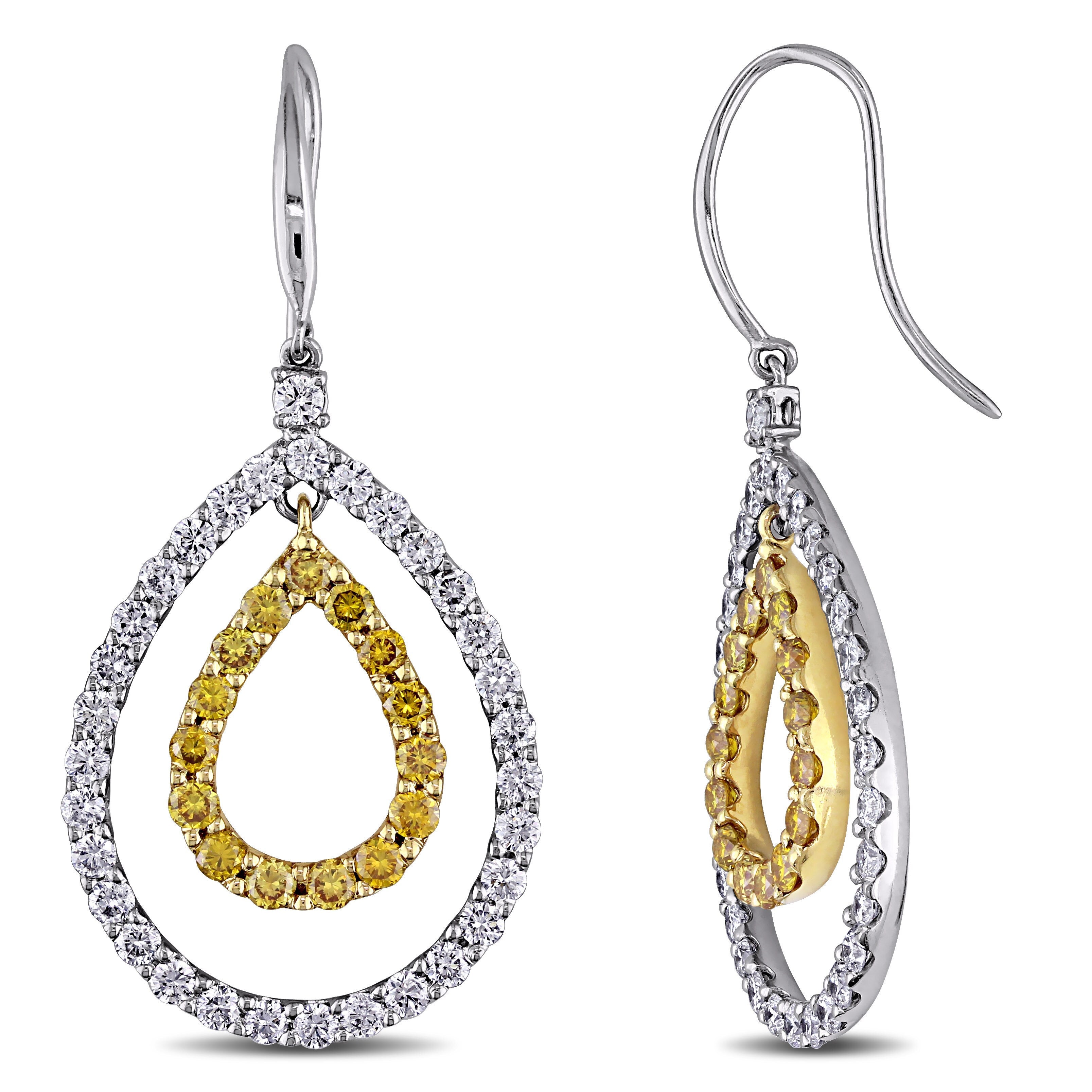 Miadora Signature Collection 18K Two Tone Gold 3 3 5Ct Tdw Yellow And White Diamond Teardrop Earrings F G Si1 Si2