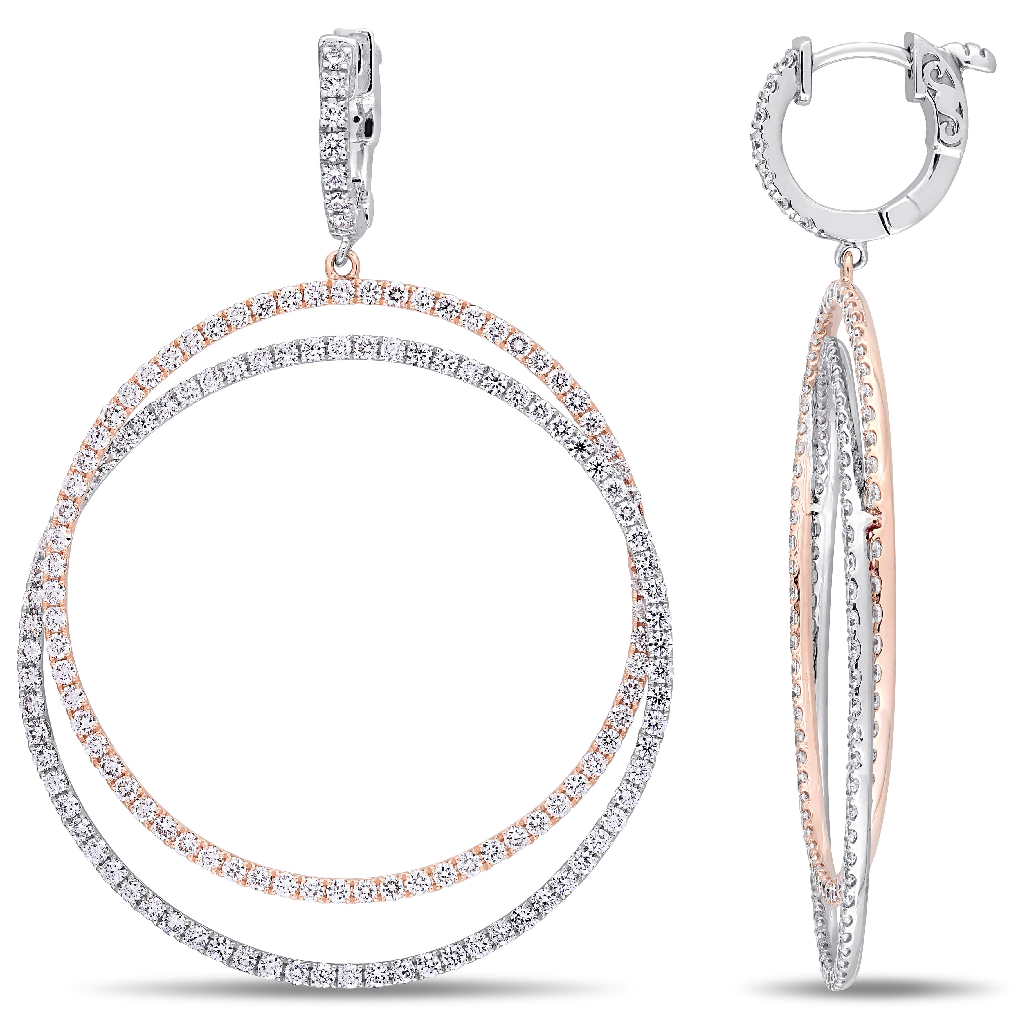 Miadora Signature Collection 2 Tone 14K White And Rose Gold 3 3 5Ct Tdw Diamond Double Hoop Dangle Earrings