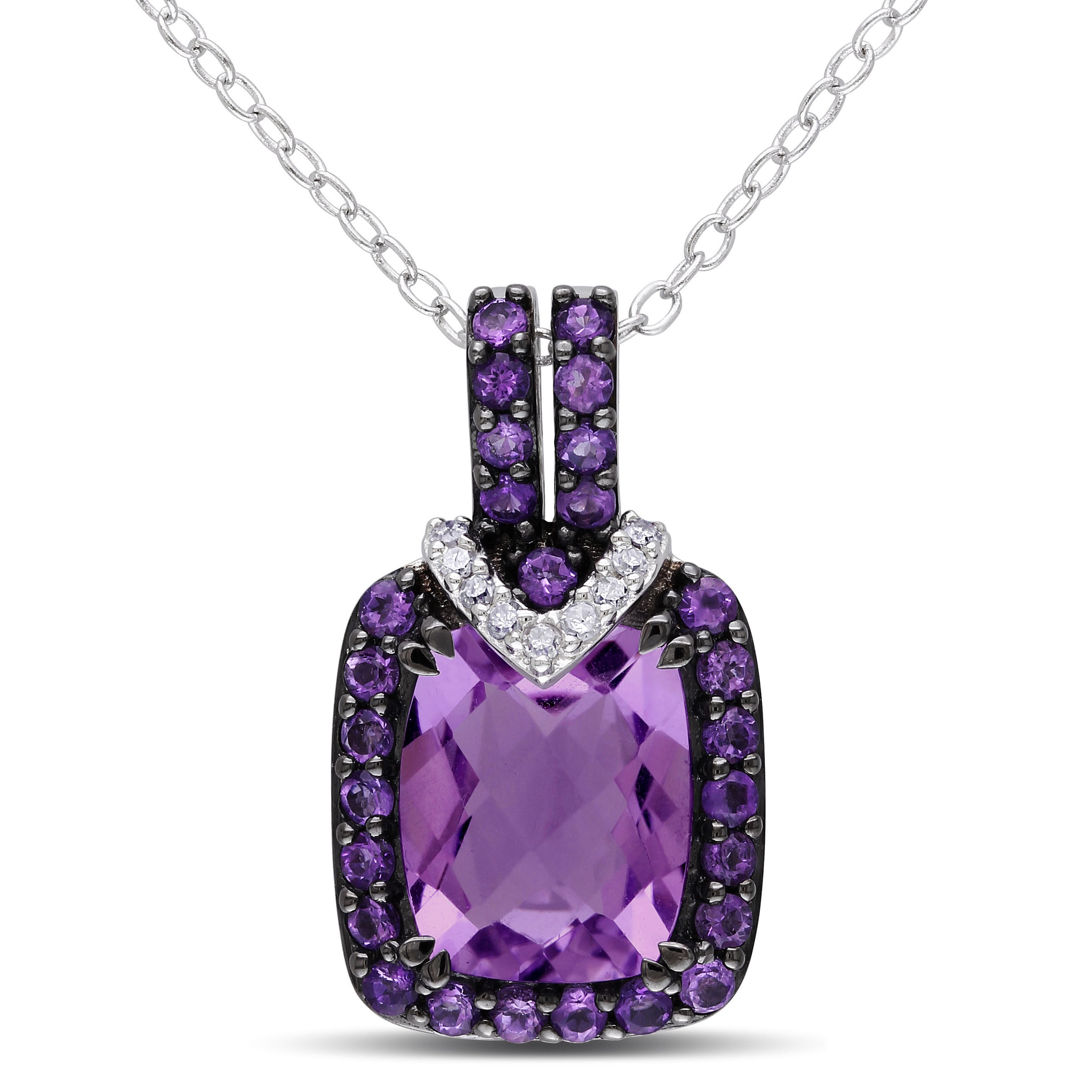 Miadora Silver 3 1 8Ct Tgw Amethyst And Diamond Accent Necklace