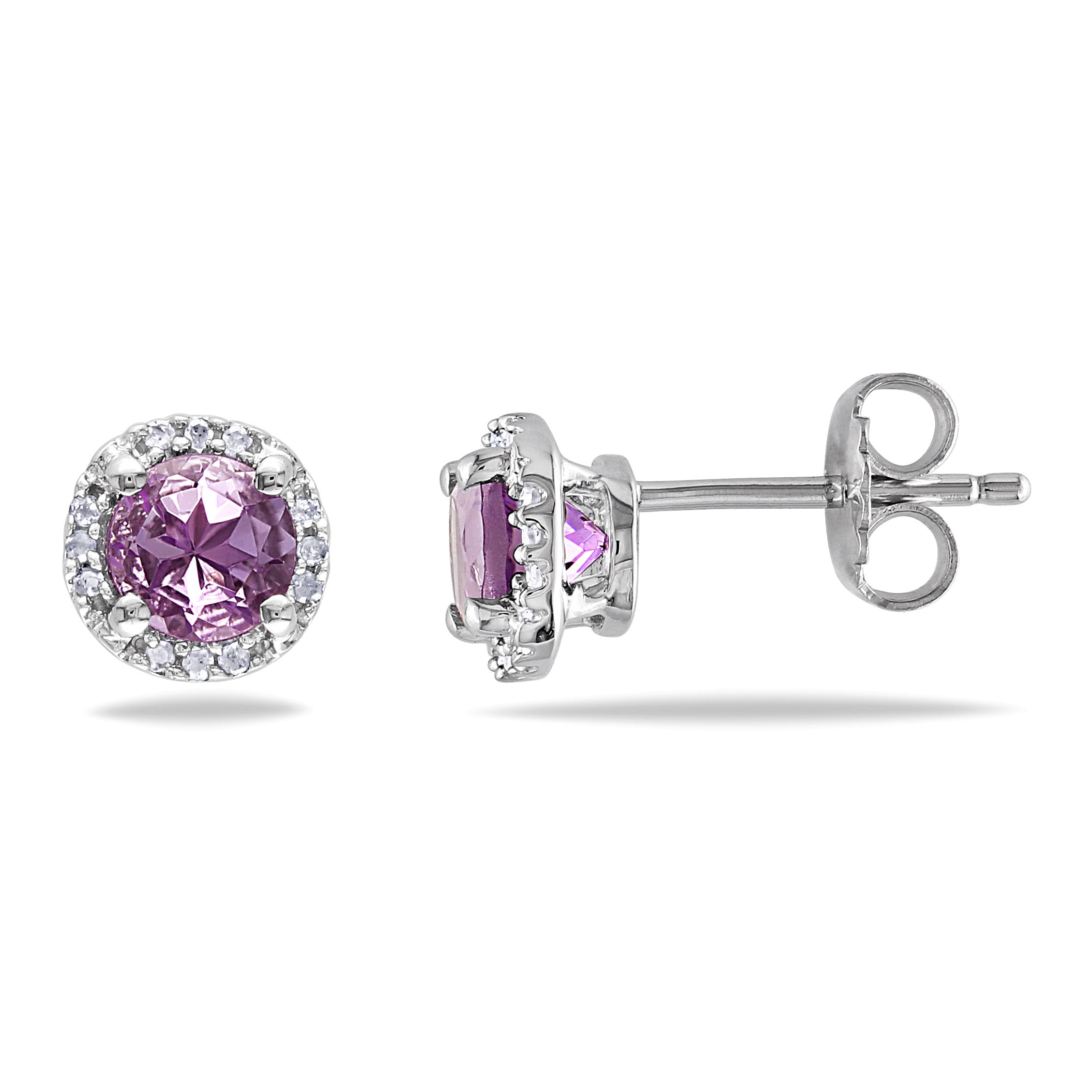 Miadora Silver Amethyst And Diamond Accent Stud Earrings