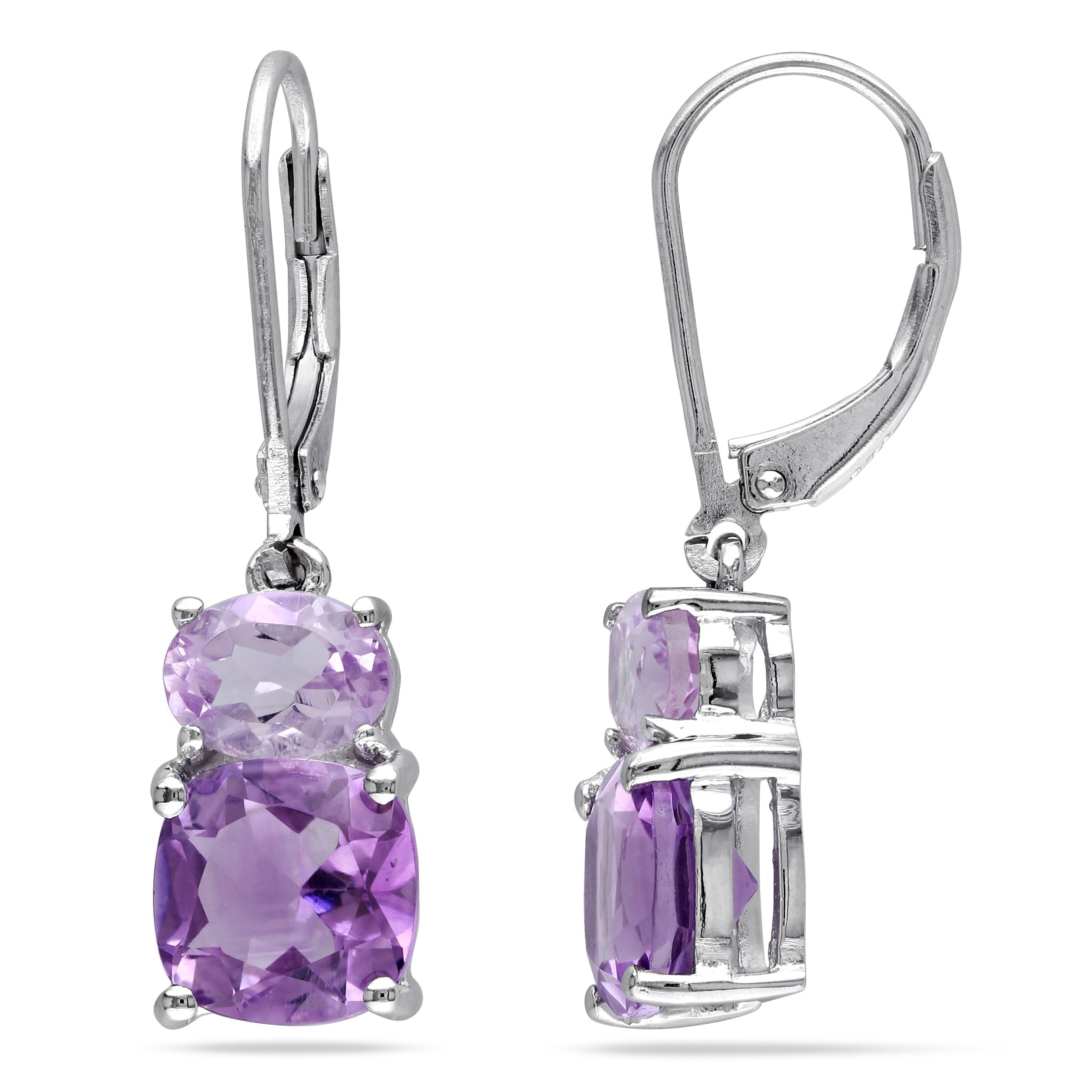 Miadora Silver Amethyst And Rose De France Earrings