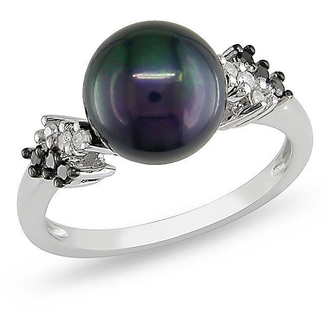 Miadora Silver Black Pearl And 1 8Ct Tdw Diamond Ring H I I3 9 9.5 Mm