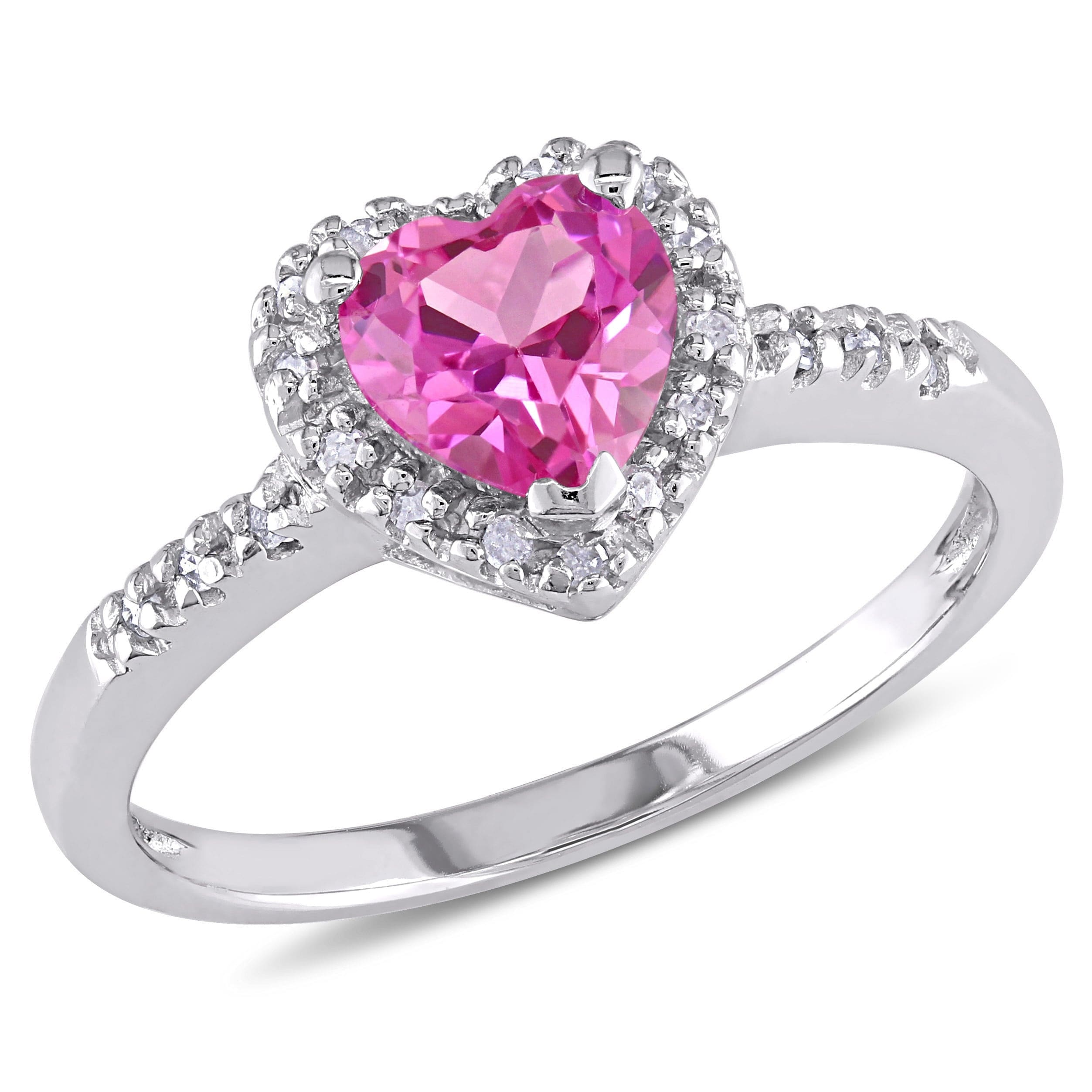 Miadora Silver Created Pink Sapphire And 1 10Ct Tdw Diamond Heart Ring I J I2 I3