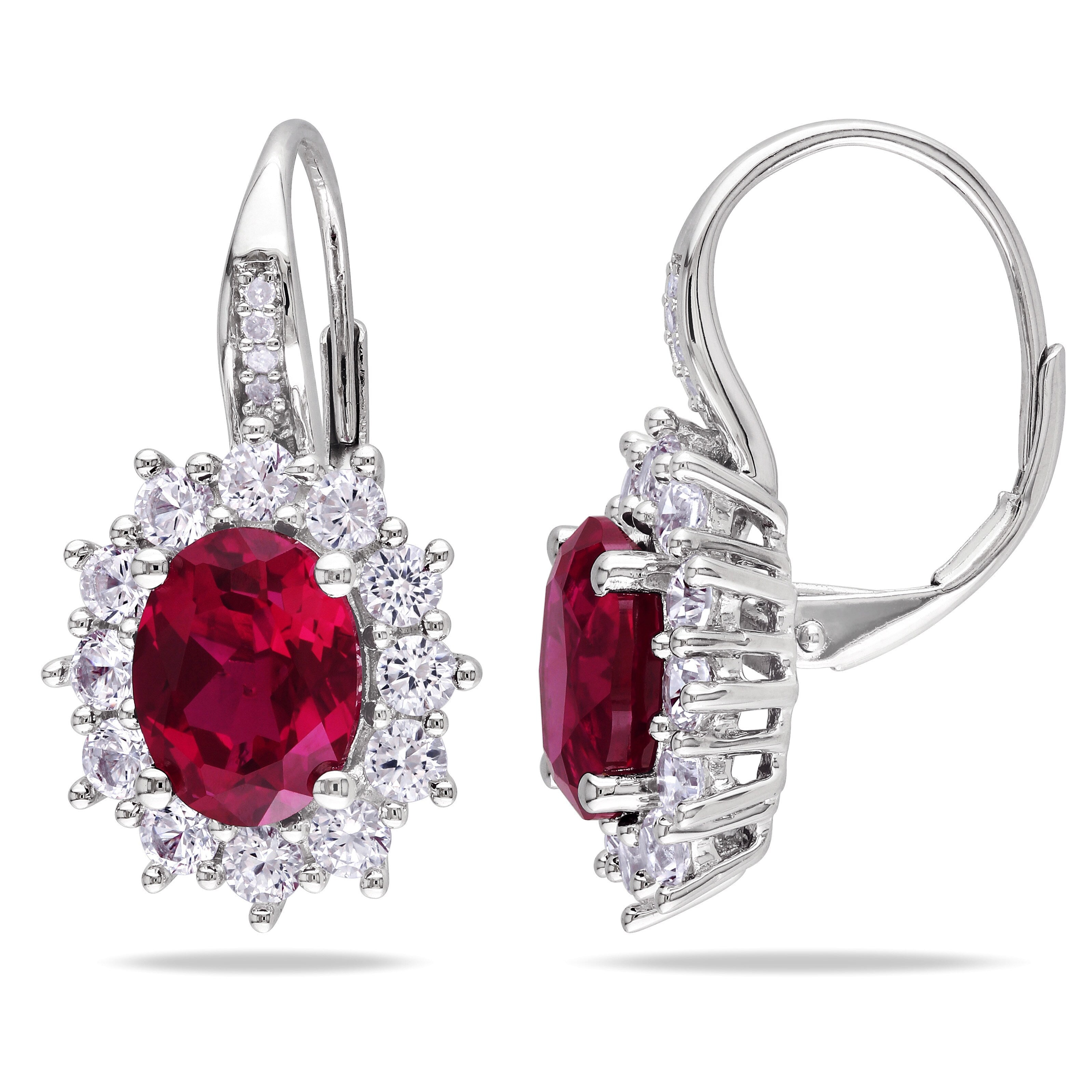 Miadora Silver Created Ruby And Created White Sapphire With Diamond Earrings
