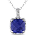 Miadora Sterling Silver Created Blue Sapphire And 1 10Ct Tdw Diamond Square Halo Birthstone Necklace