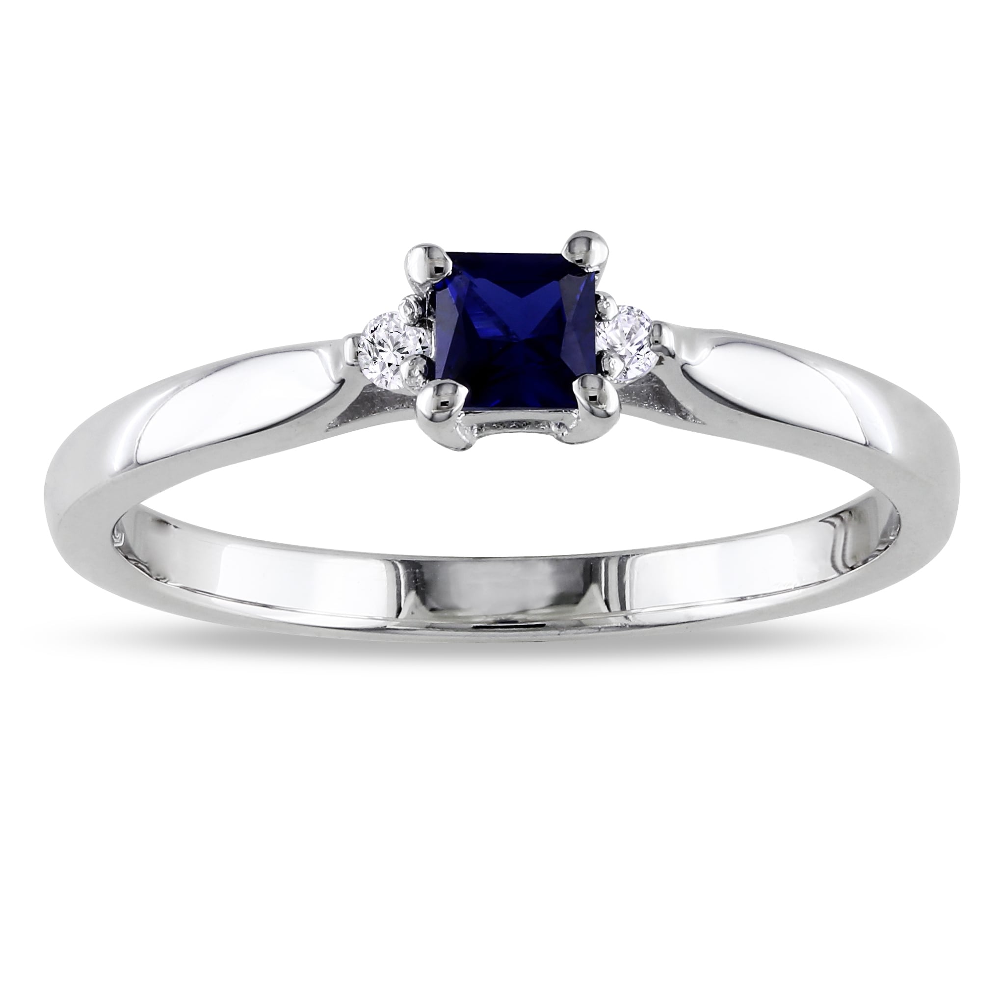 Miadora Silver Created Sapphire And Diamond Accent 3 Stone Promise Ring