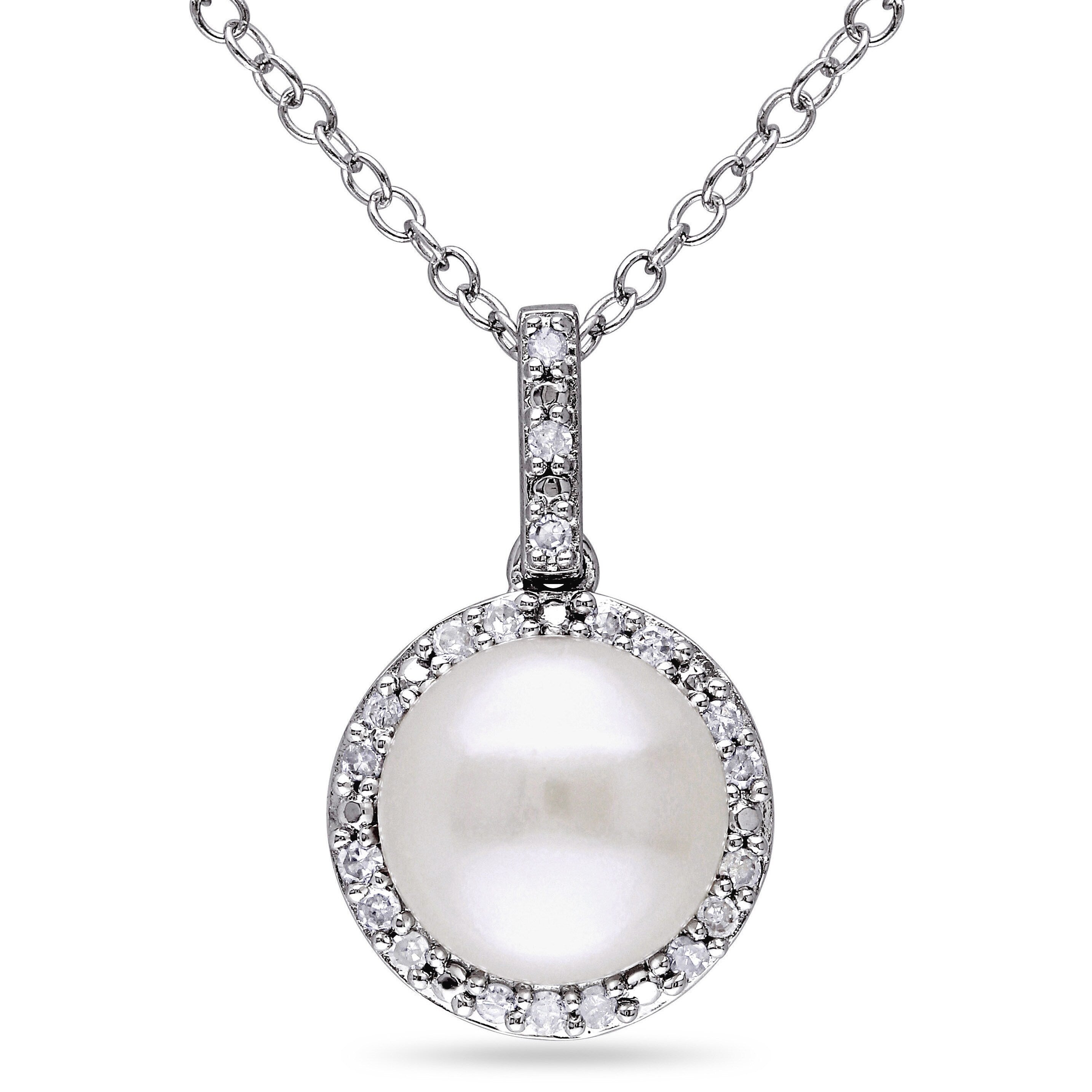 Miadora Silver Cultured Pearl And 1 10Ct Tdw Diamond Necklace H I I2 I3