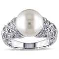 Miadora Silver Cultured White Pearl And 1 10Ct Tdw Diamond Ring H I I2 I3