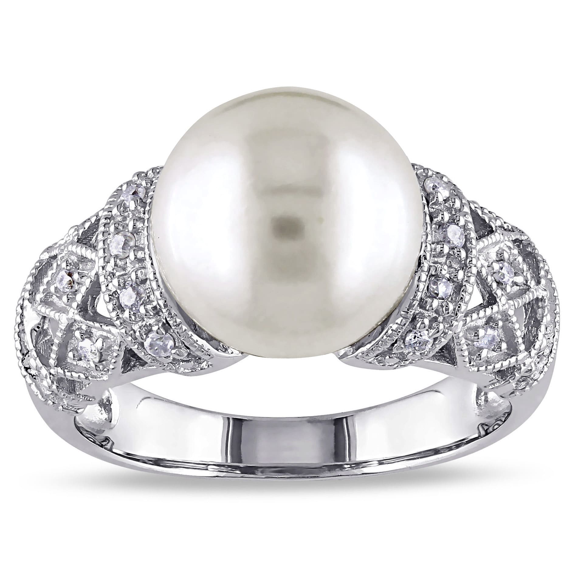 Miadora Silver Cultured White Pearl And 1 10Ct Tdw Diamond Ring H I I2 I3