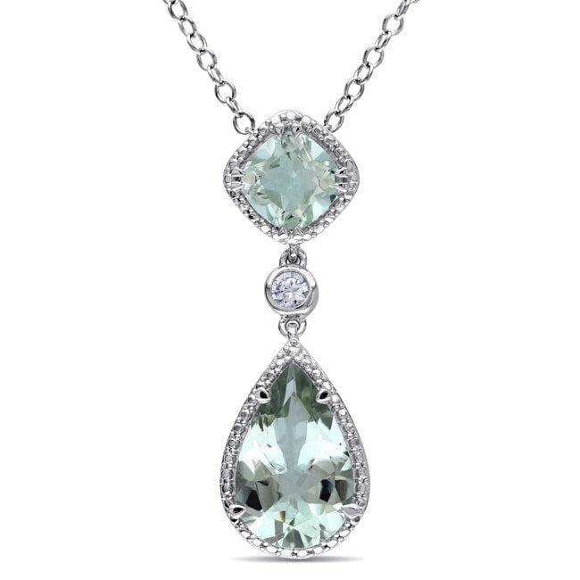 Miadora Silver Green Amethyst And Created White Sapphire Necklace
