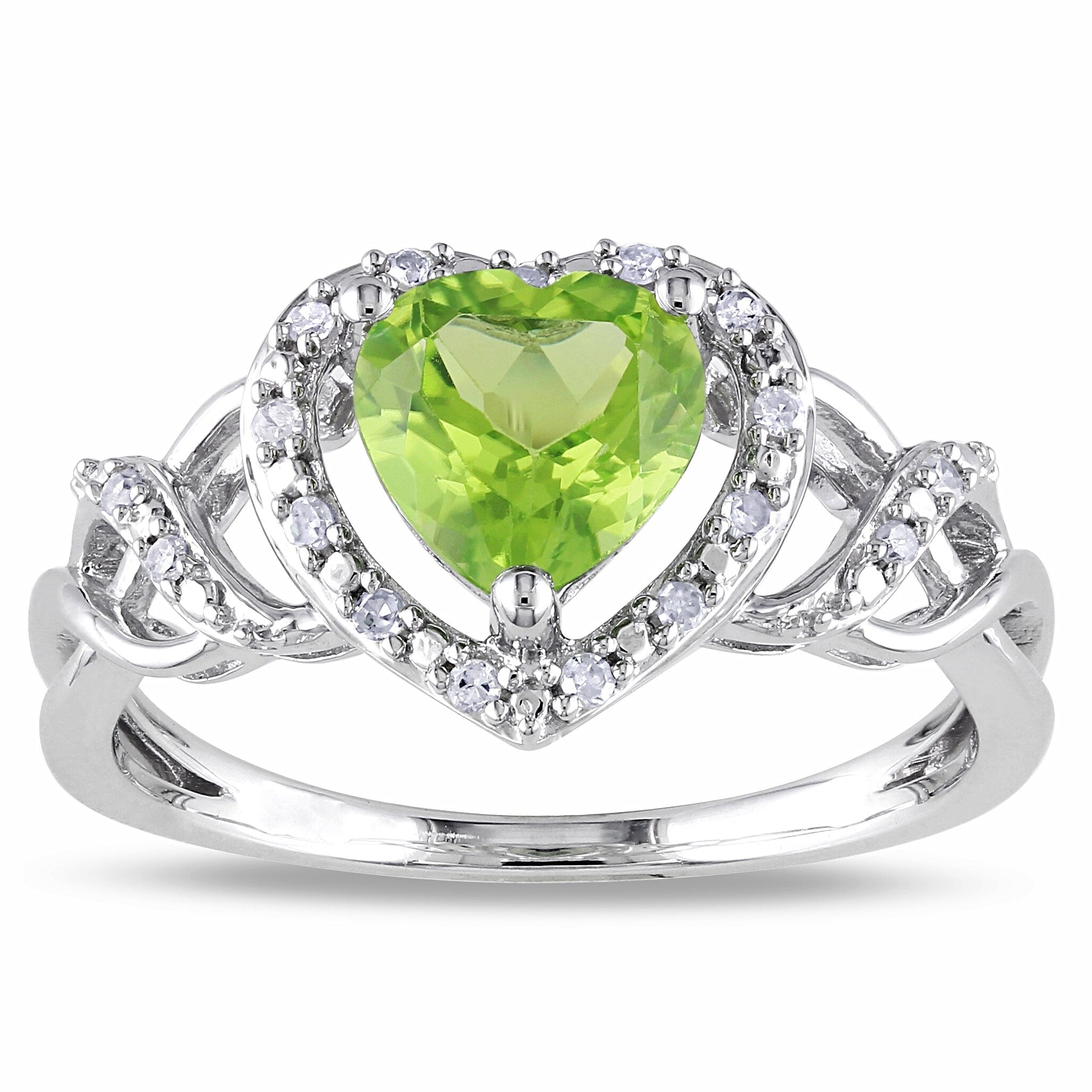 Miadora Silver Peridot And 1 10Ct Tdw Diamond Heart Ring H I I2 I3