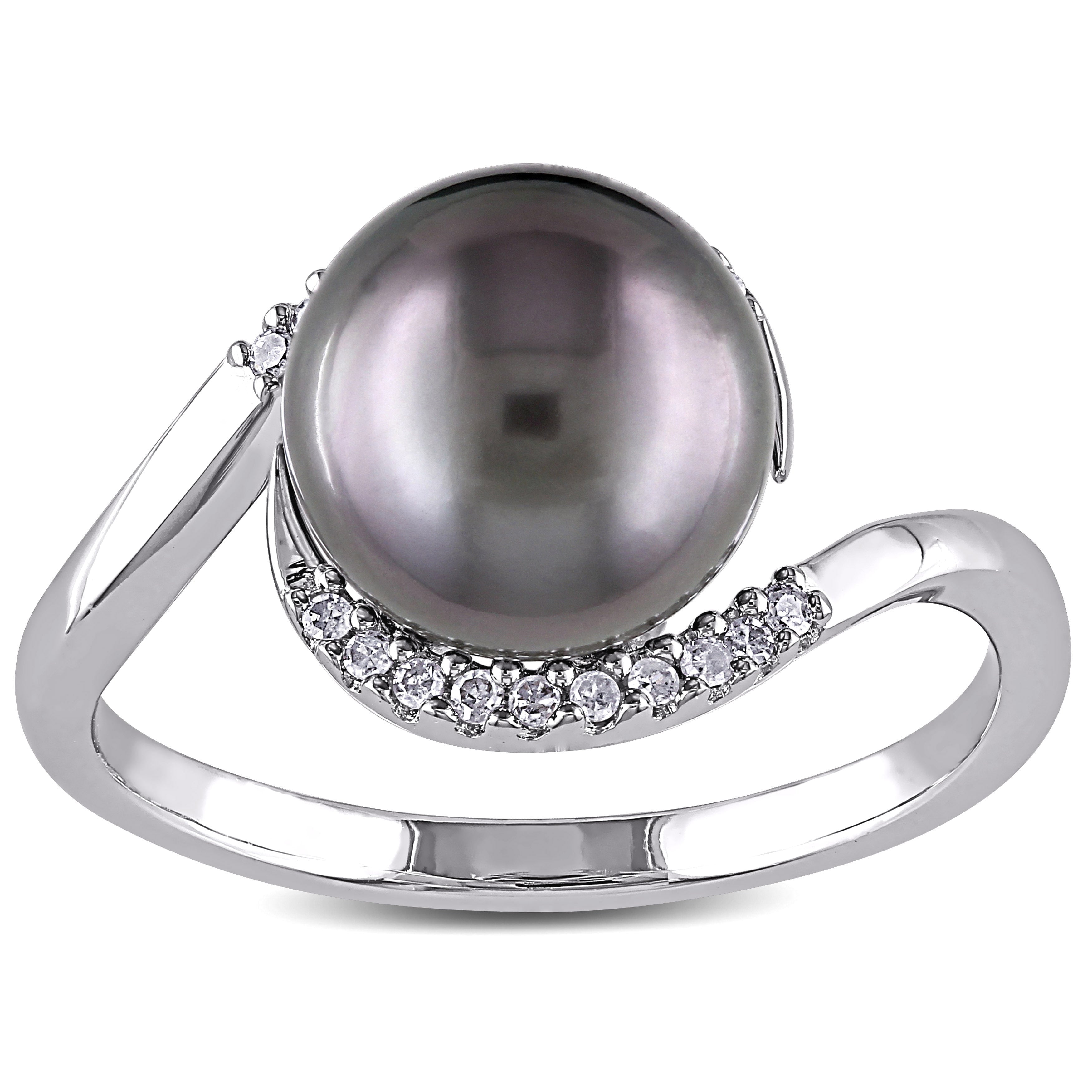 Miadora Silver Tahitian Pearl And 1 10Ct Tdw Diamond Ring H I I2 I3