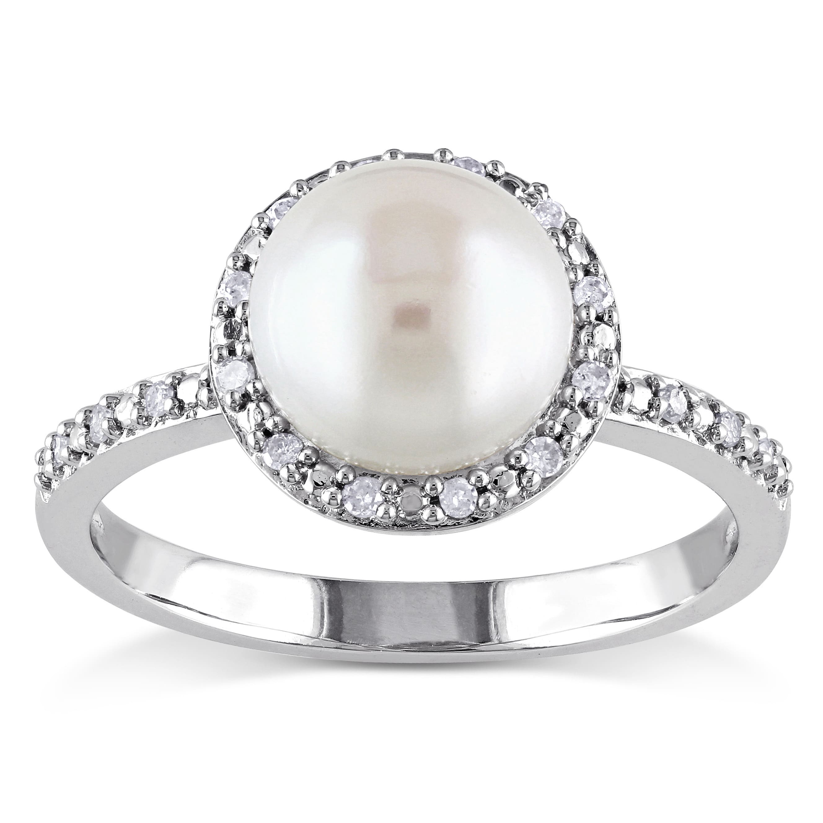 Miadora Silver White Pearl And 1 10Ct Tdw Diamond Halo Ring 8 8.5 Mm H I I2 I3