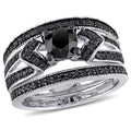 Miadora Sterling Silver 1 1 4Ct Tdw Black Diamond Split Shank 3 Piece Bridal Set