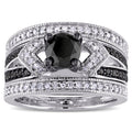Miadora Sterling Silver 1 1 4Ct Tdw Black And White Diamond Split Shank 3 Piece Bridal Set