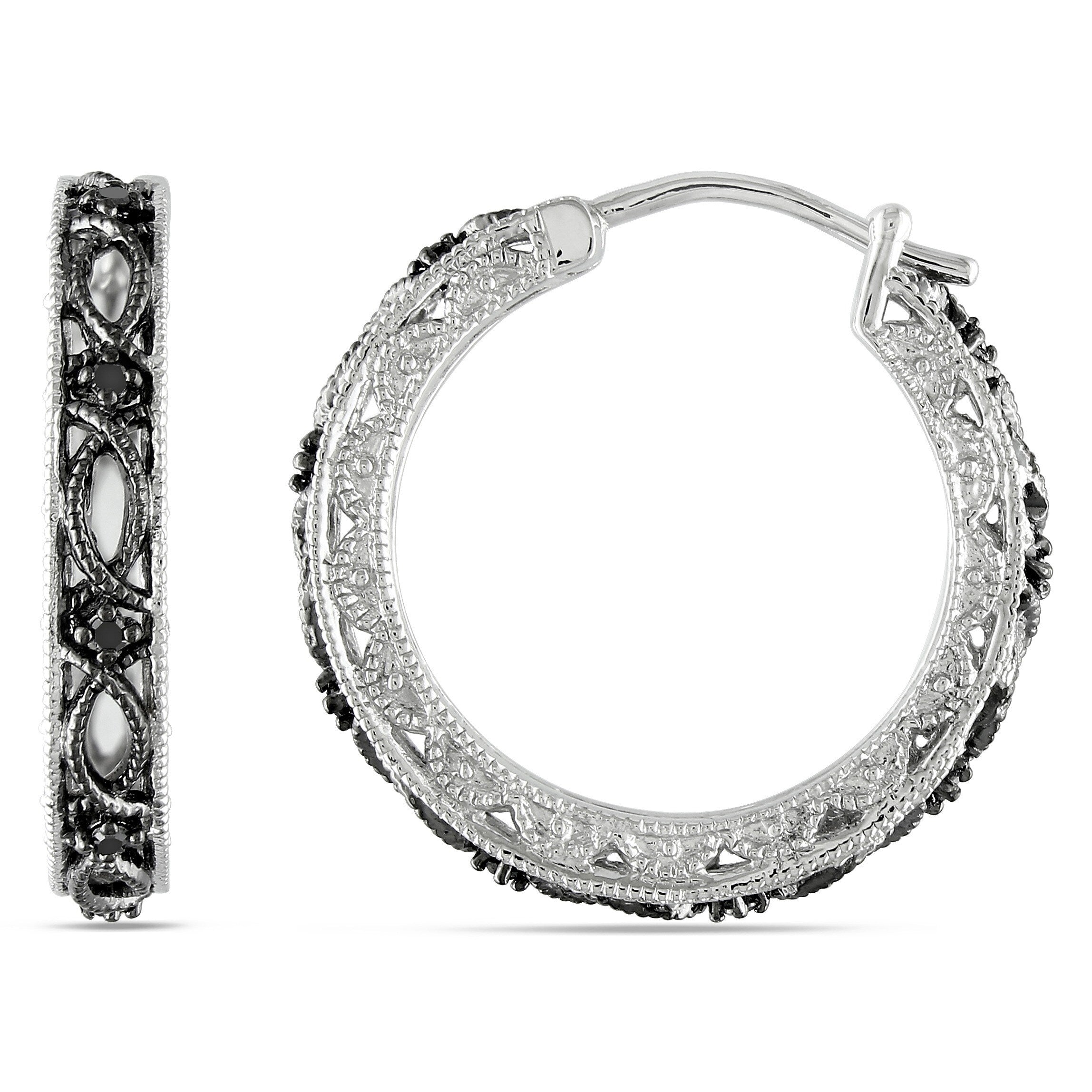 Miadora Sterling Silver 1 10Ct Tdw Black Diamond Earrings