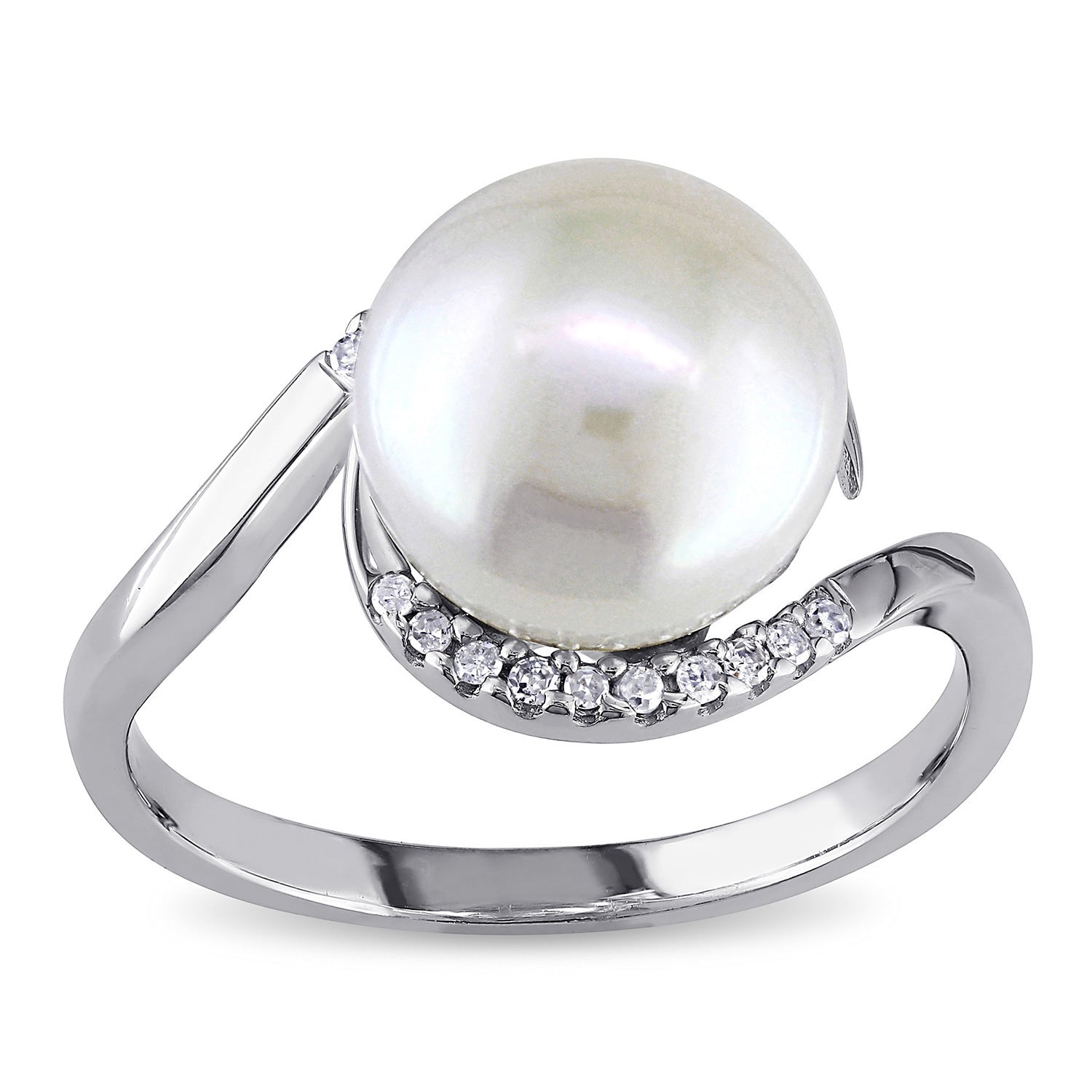 Miadora Sterling Silver 1 10Ct Tdw Diamond Fw Pearl Ring 9 10 Mm