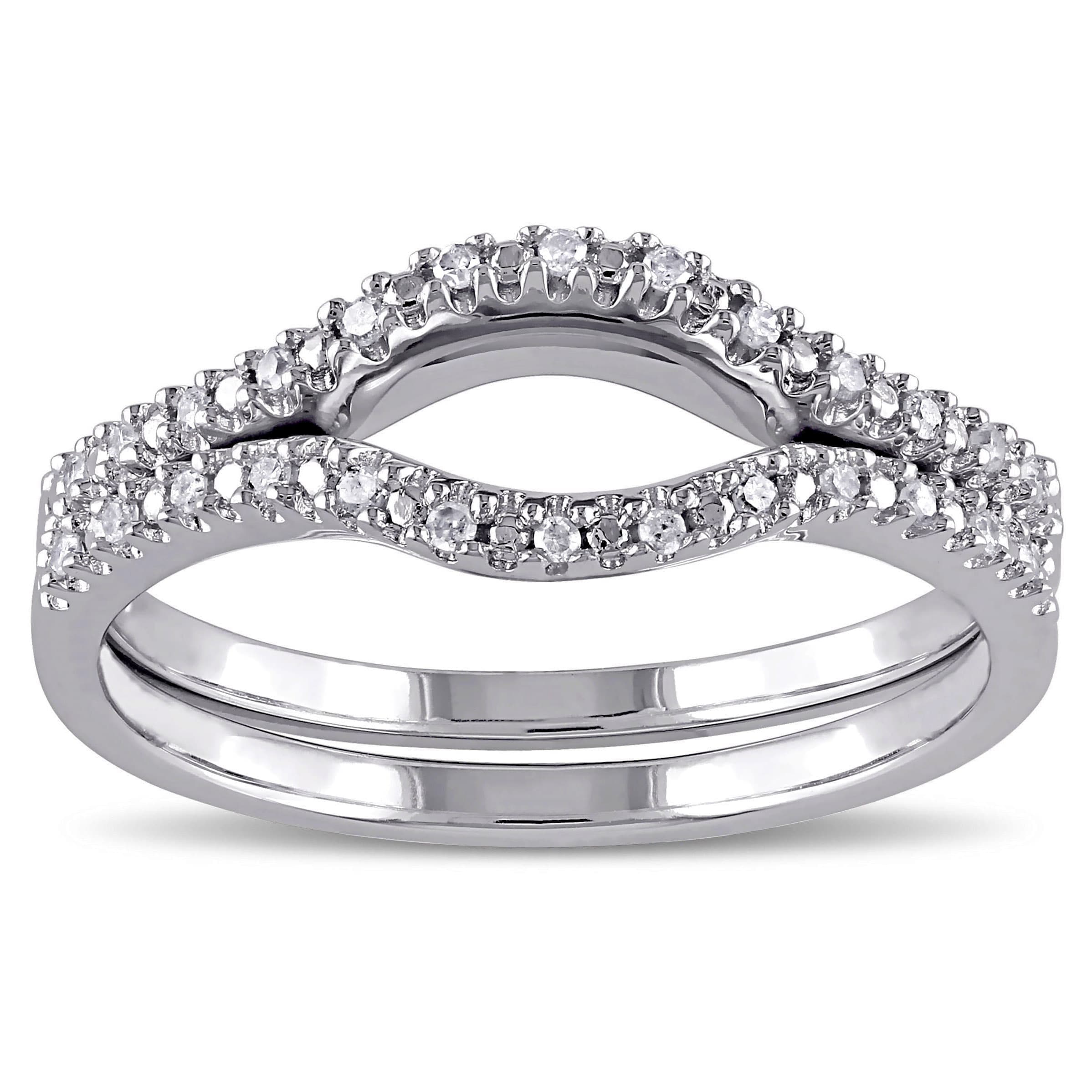 Miadora Sterling Silver 1 10Ct Tdw Diamond Open Circle Wedding Band Set