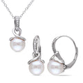 Miadora Sterling Silver 1 10Ct Tdw Diamond And Cultured Freshwater Pearl Earrings And Necklace Set 8 8.5 Mm White