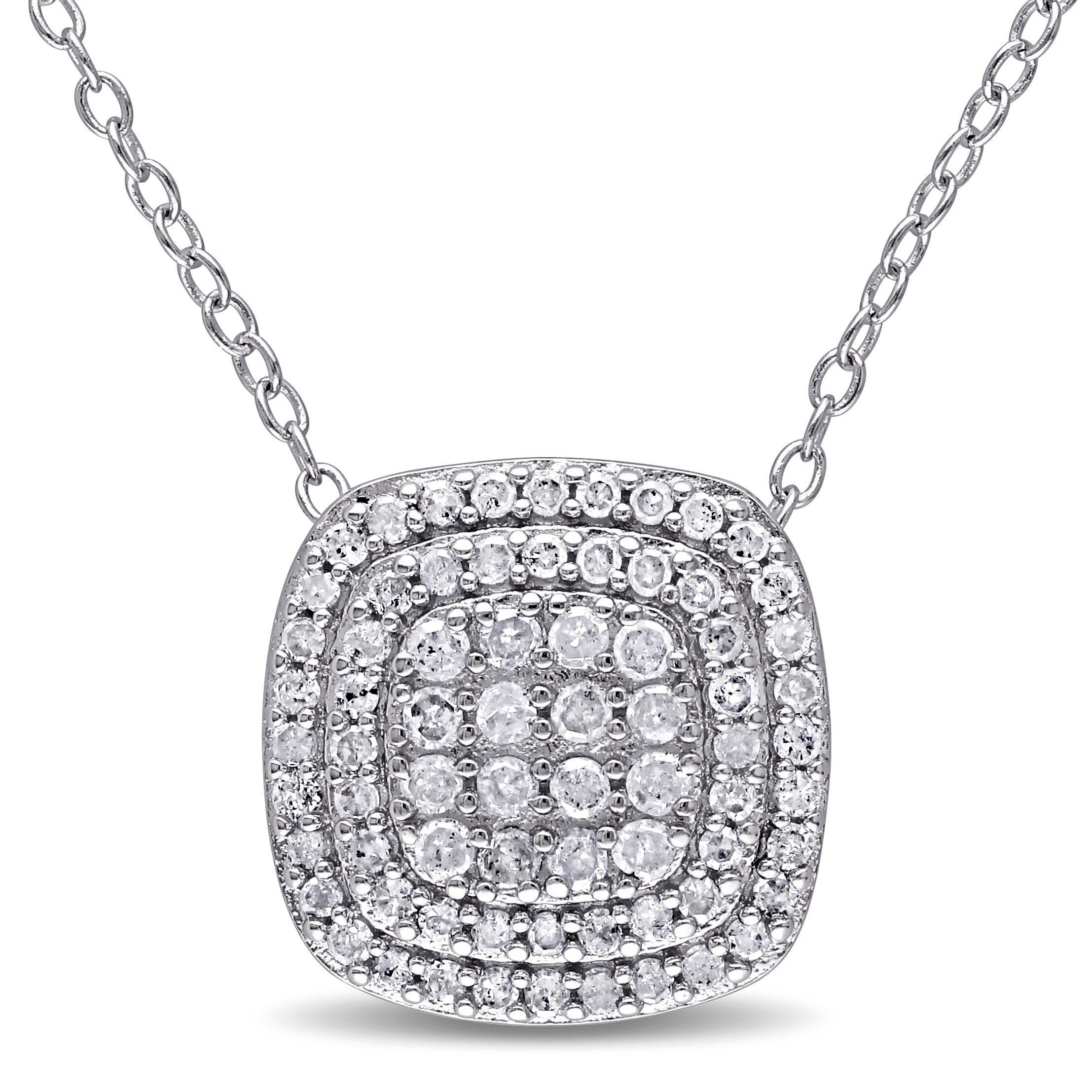 Miadora Sterling Silver 1 2Ct Tdw Diamond Double Halo Square Cluster Necklace White