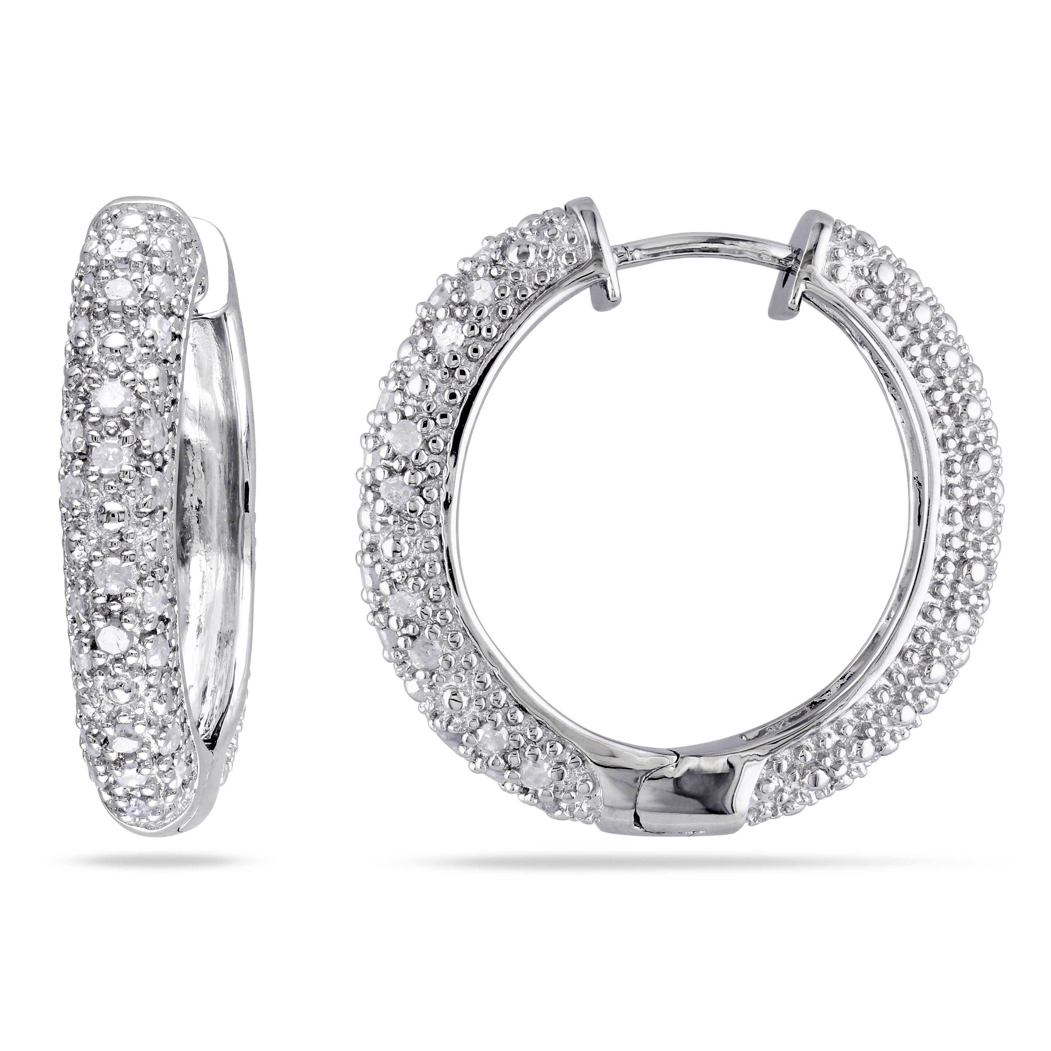 Miadora Sterling Silver 1 2Ct Tdw Diamond Hoop Earrings