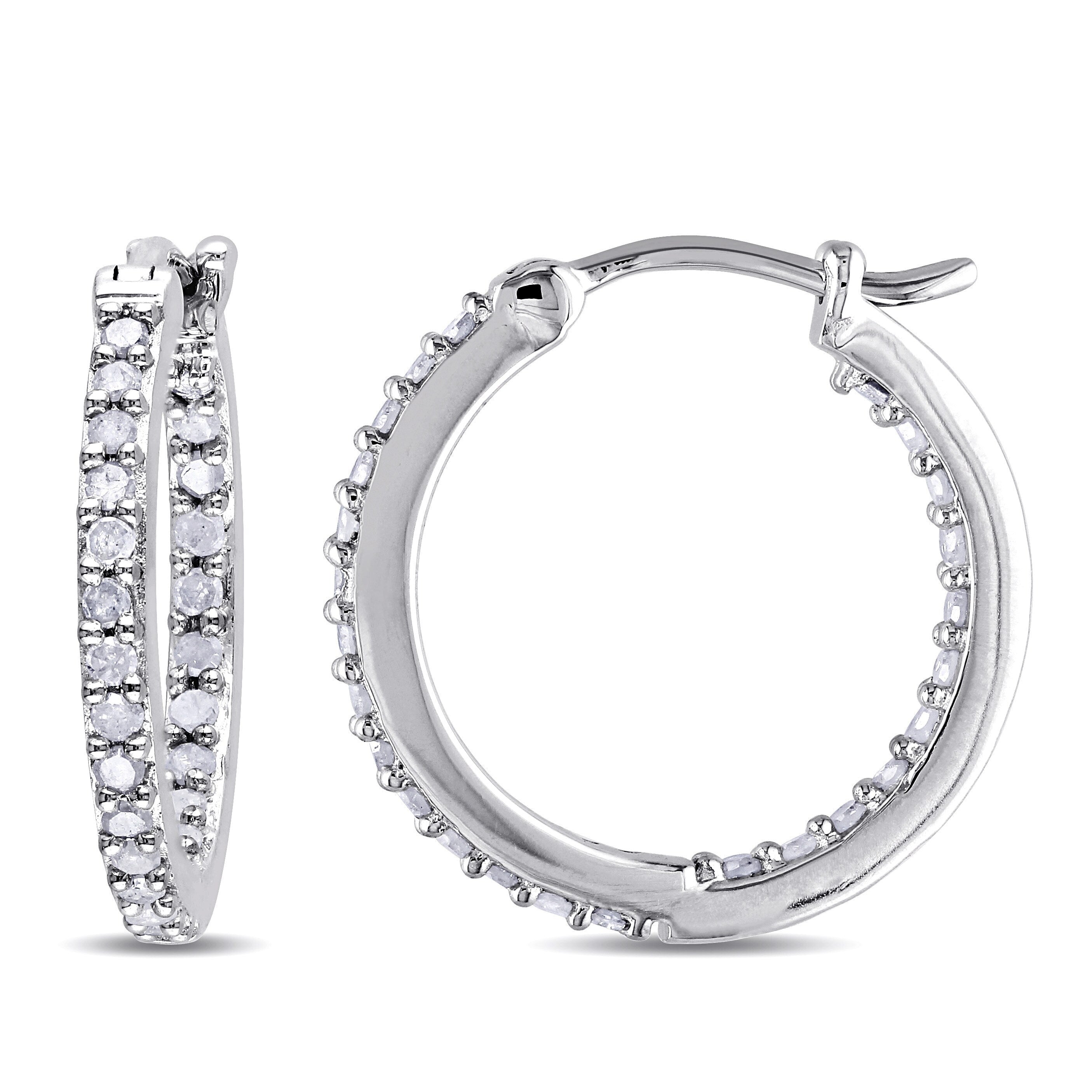Miadora Sterling Silver 1 2Ct Tdw Diamond Inside Outside Hoop Earrings