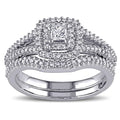 Miadora Sterling Silver 1 2Ct Tdw Princess And Round Cut Diamond Halo Bridal Ring Set