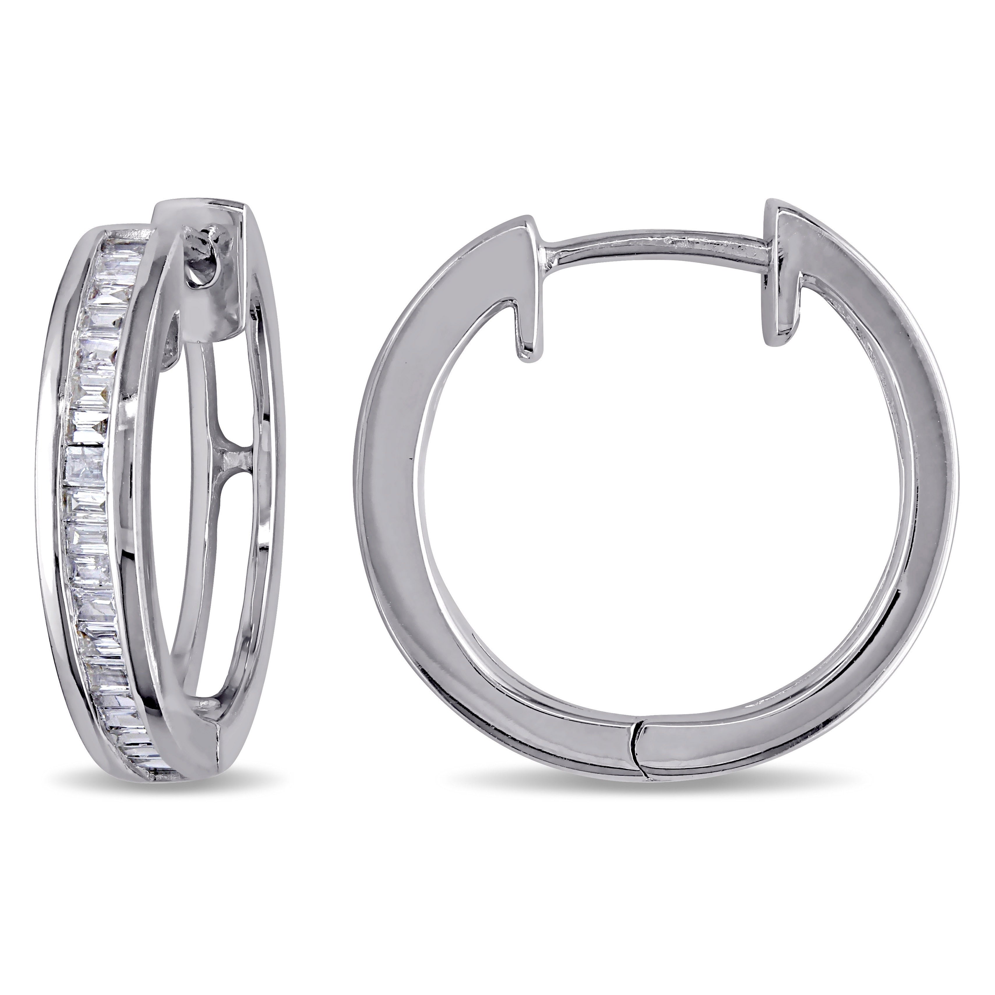 Miadora Sterling Silver 1 3Ct Tdw Baguette Cut Diamond Hoop Earrings