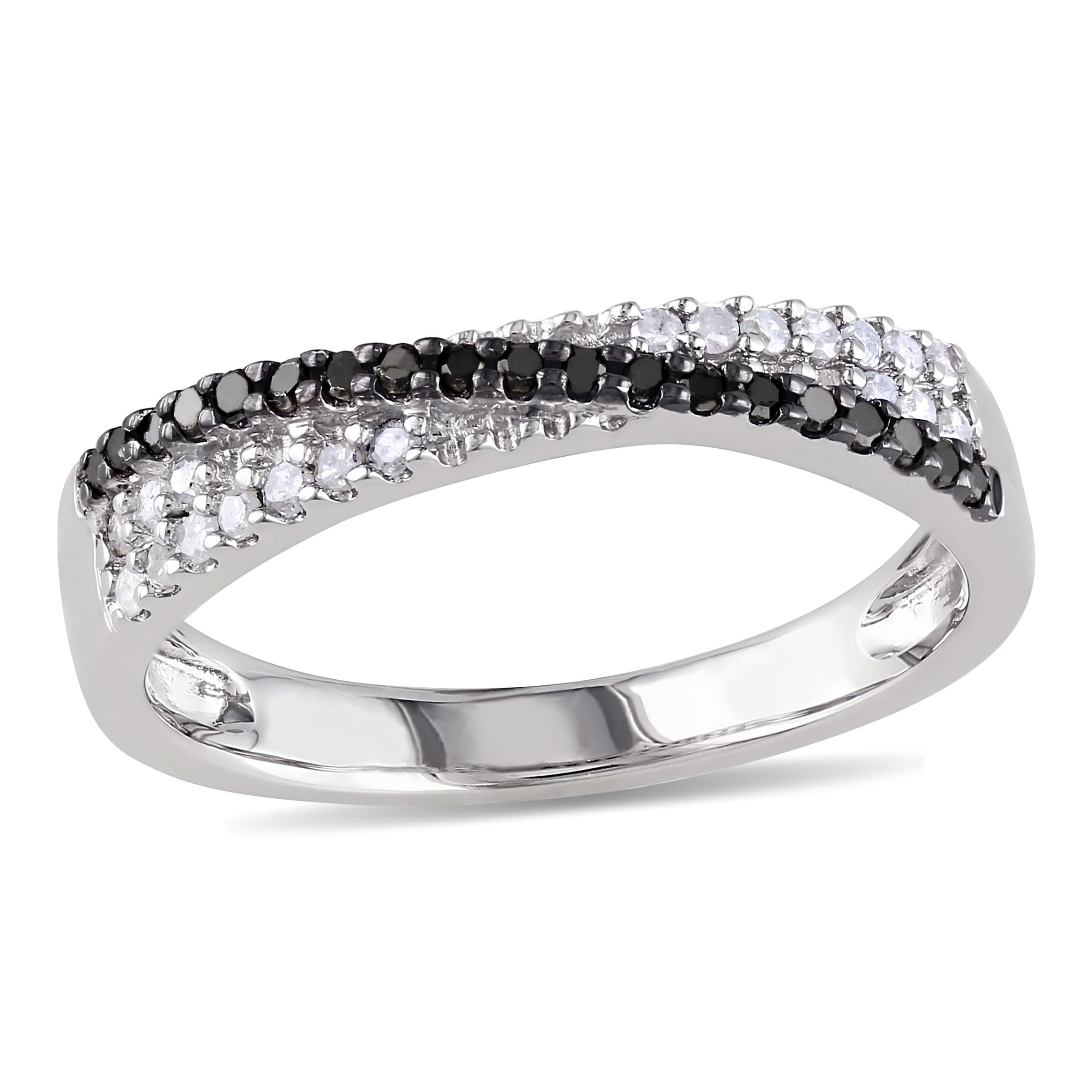 Miadora Sterling Silver 1 4Ct Black And White Diamond Crossover Ring