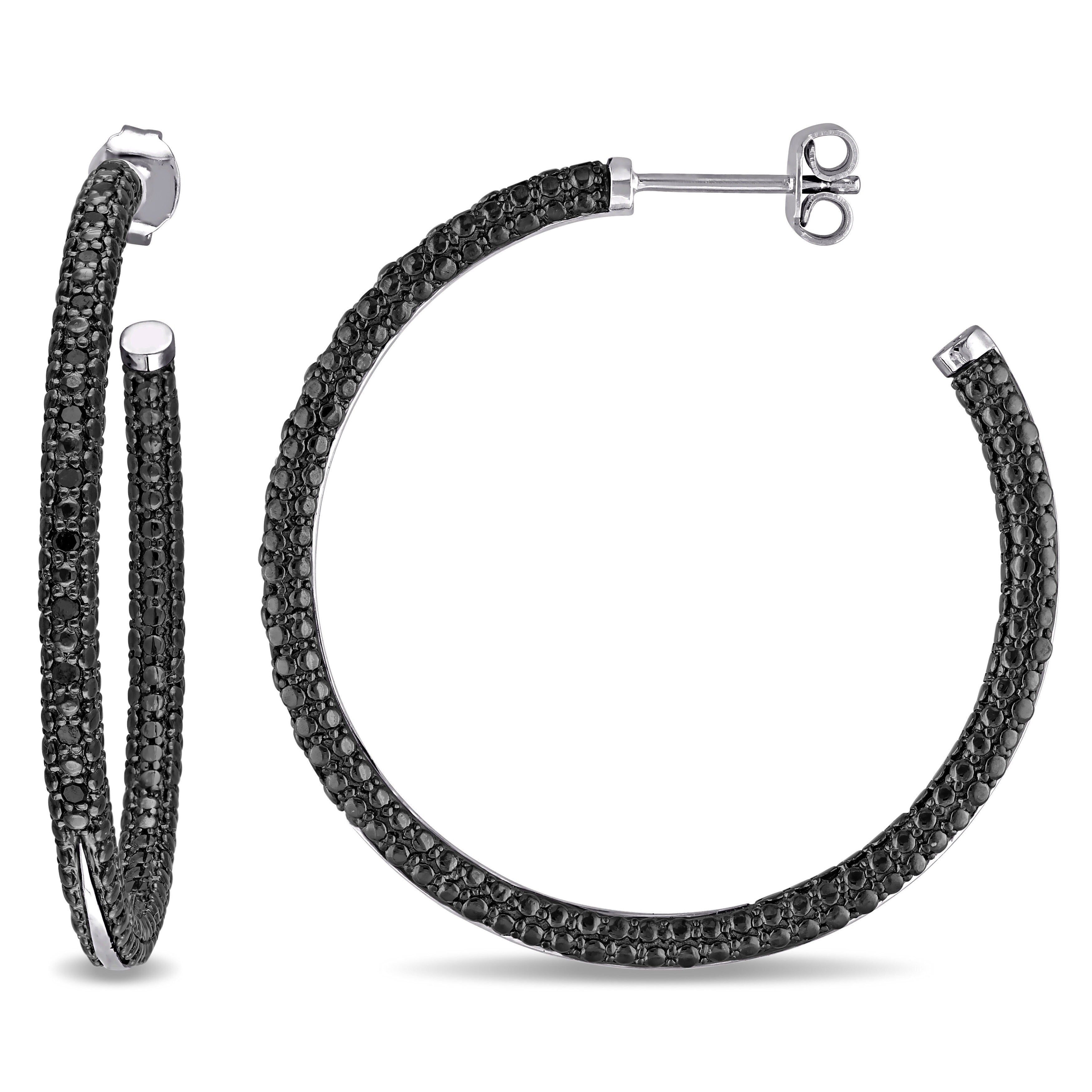 Miadora Sterling Silver 1 4Ct Tdw Black Diamond Hoop Earrings