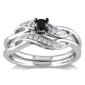 Miadora Sterling Silver 1 4Ct Tdw Black And White Diamond Crossover Bridal Ring Set