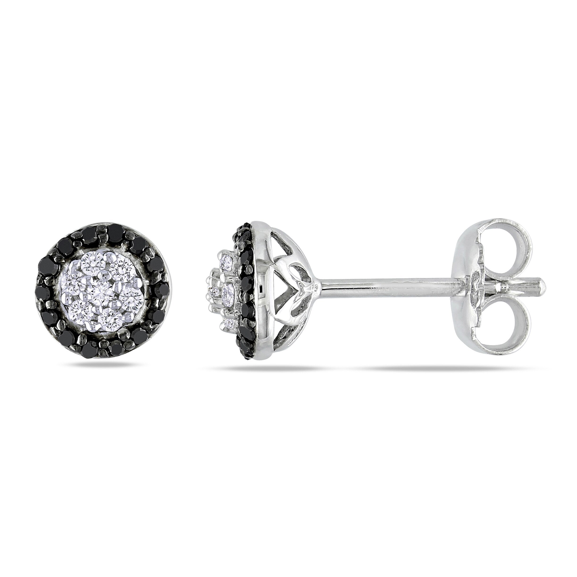 Miadora Sterling Silver 1 4Ct Tdw Black And White Diamond Halo Earrings