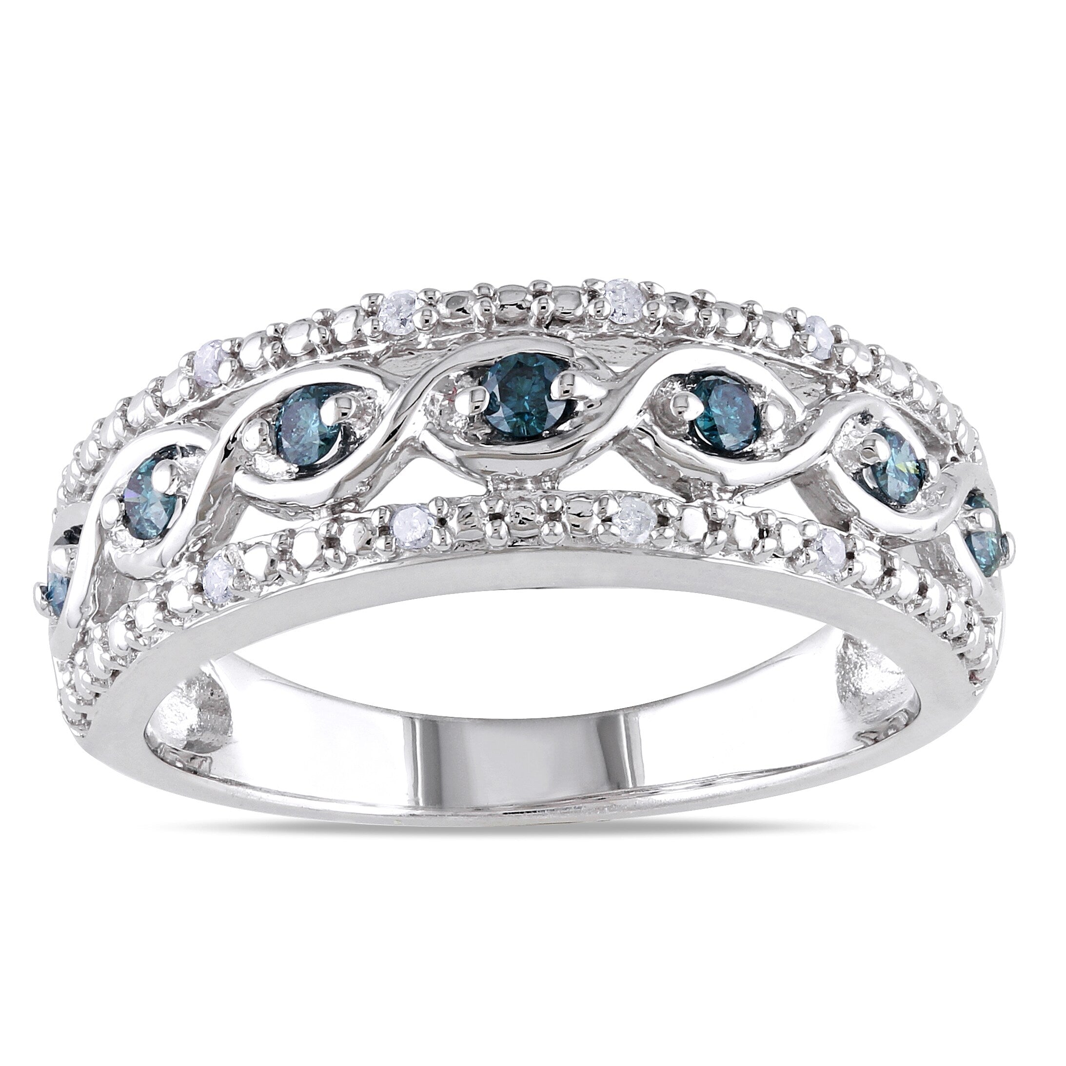Miadora Sterling Silver 1 4Ct Tdw Blue And White Diamond Ring